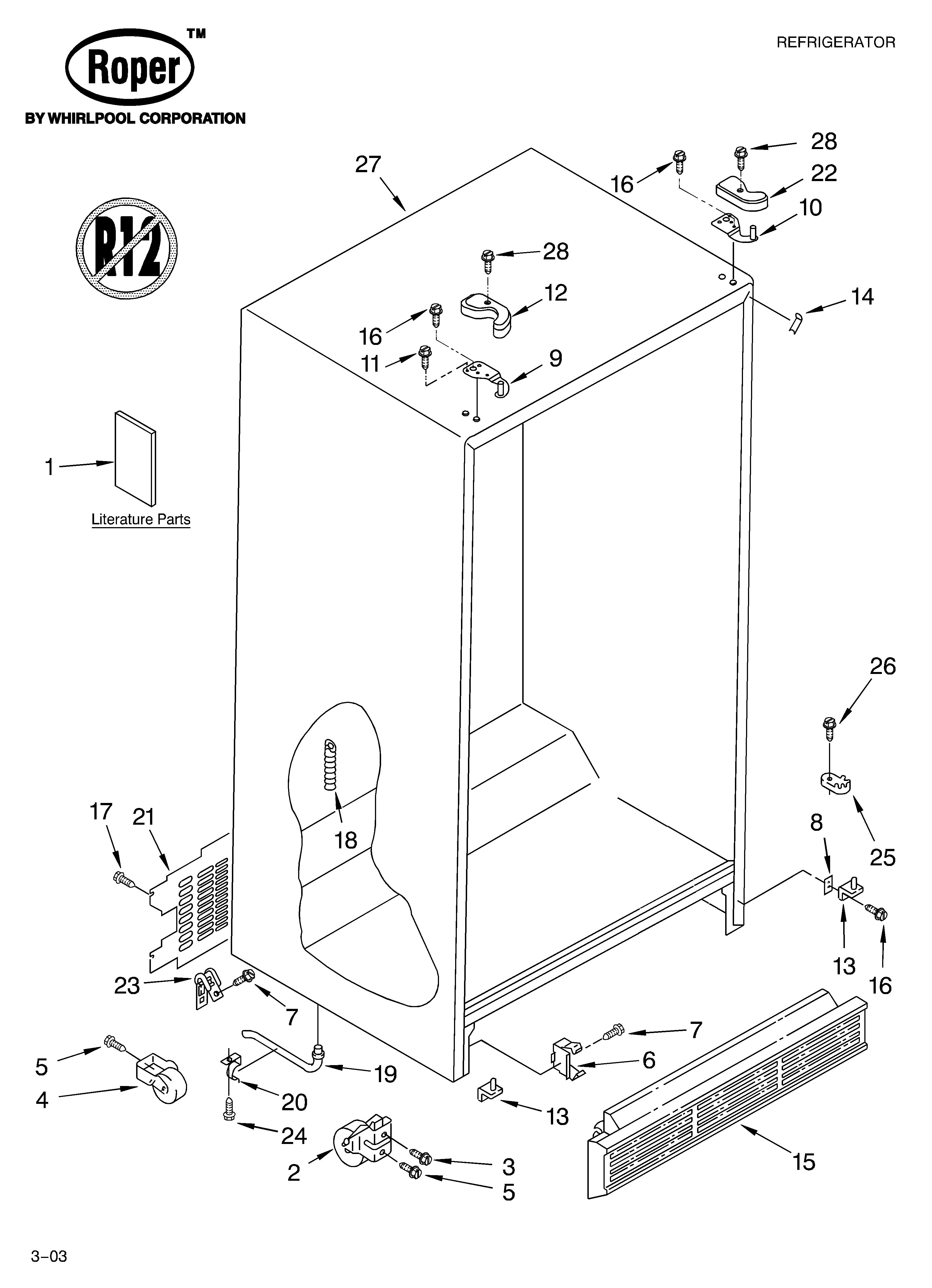 Roper RS25AEXLQ00 cabinet parts diagram