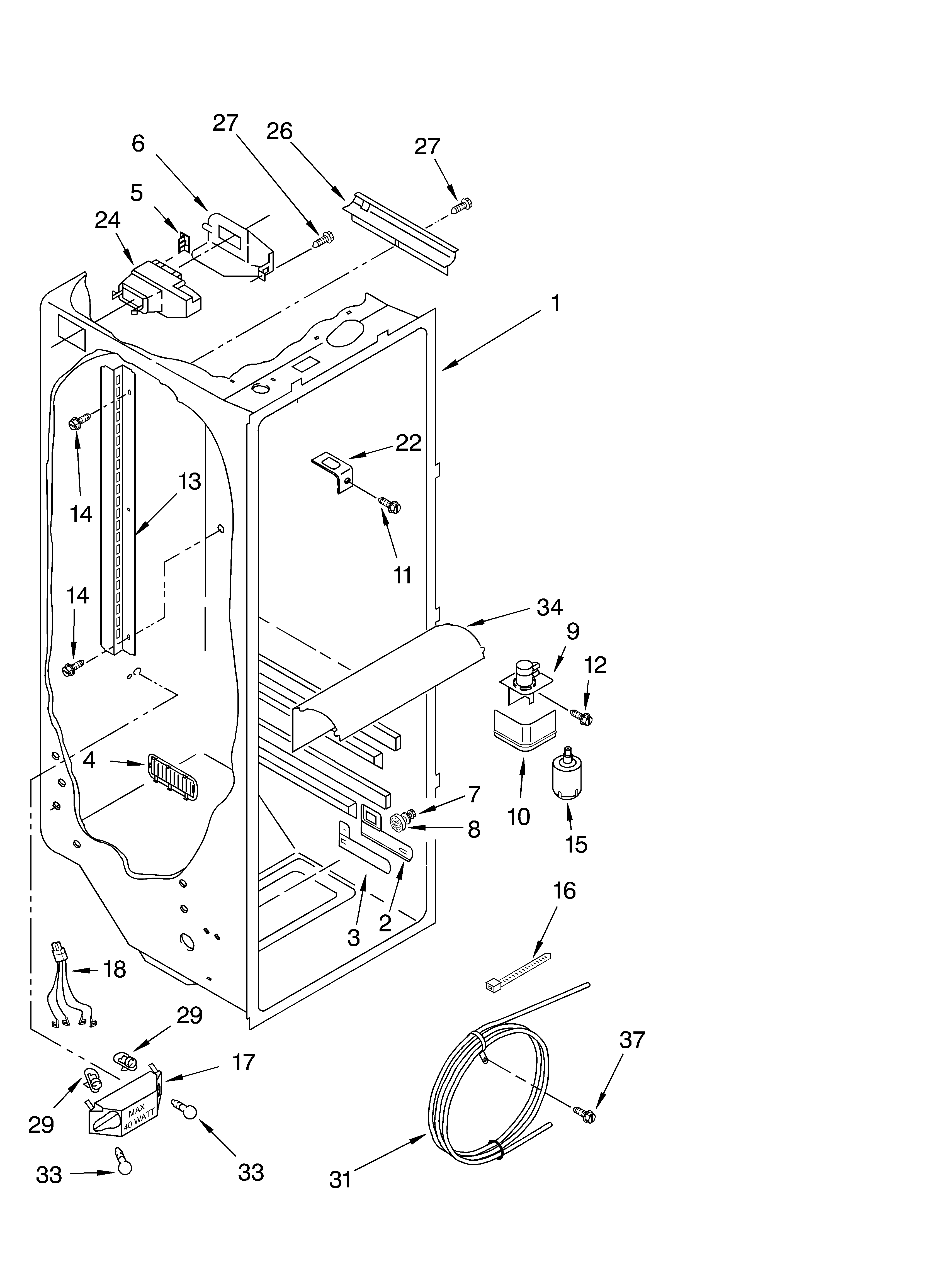 Roper RS25AEXLQ00 refrigerator liner parts diagram