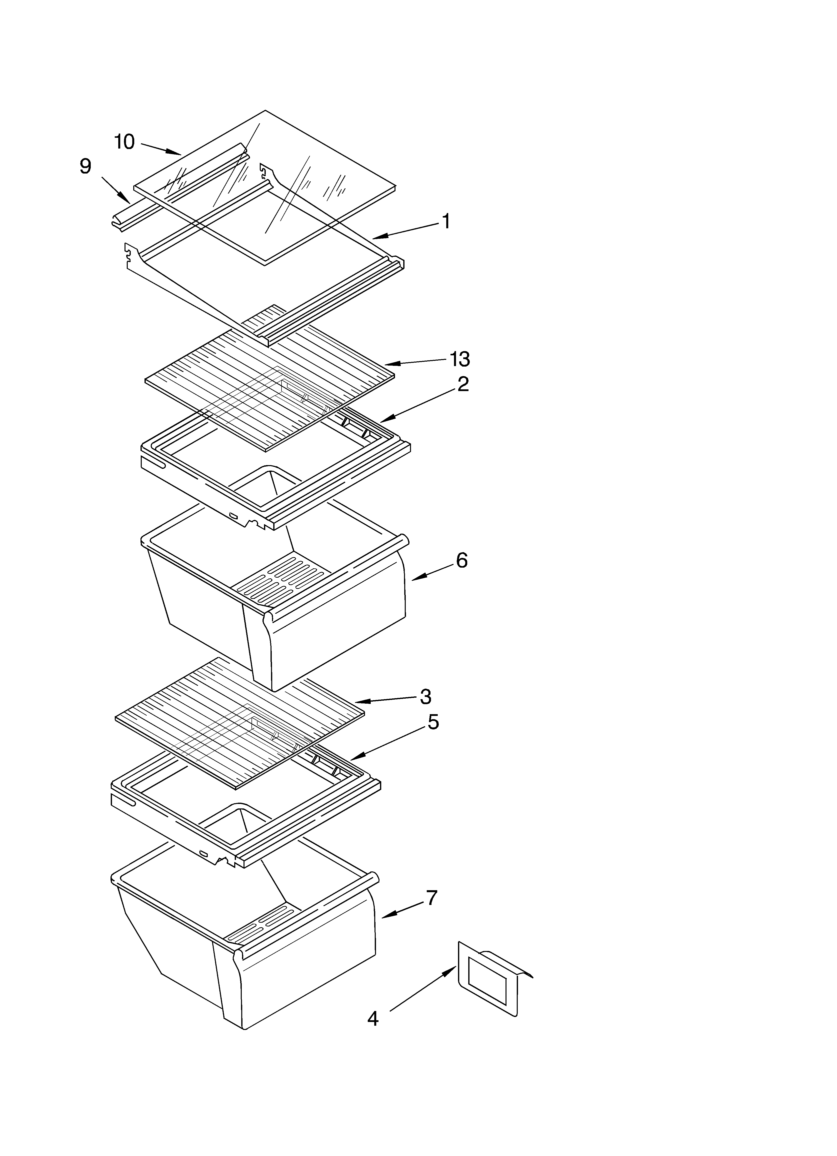 Roper RS25AEXLQ00 refrigerator shelf parts diagram