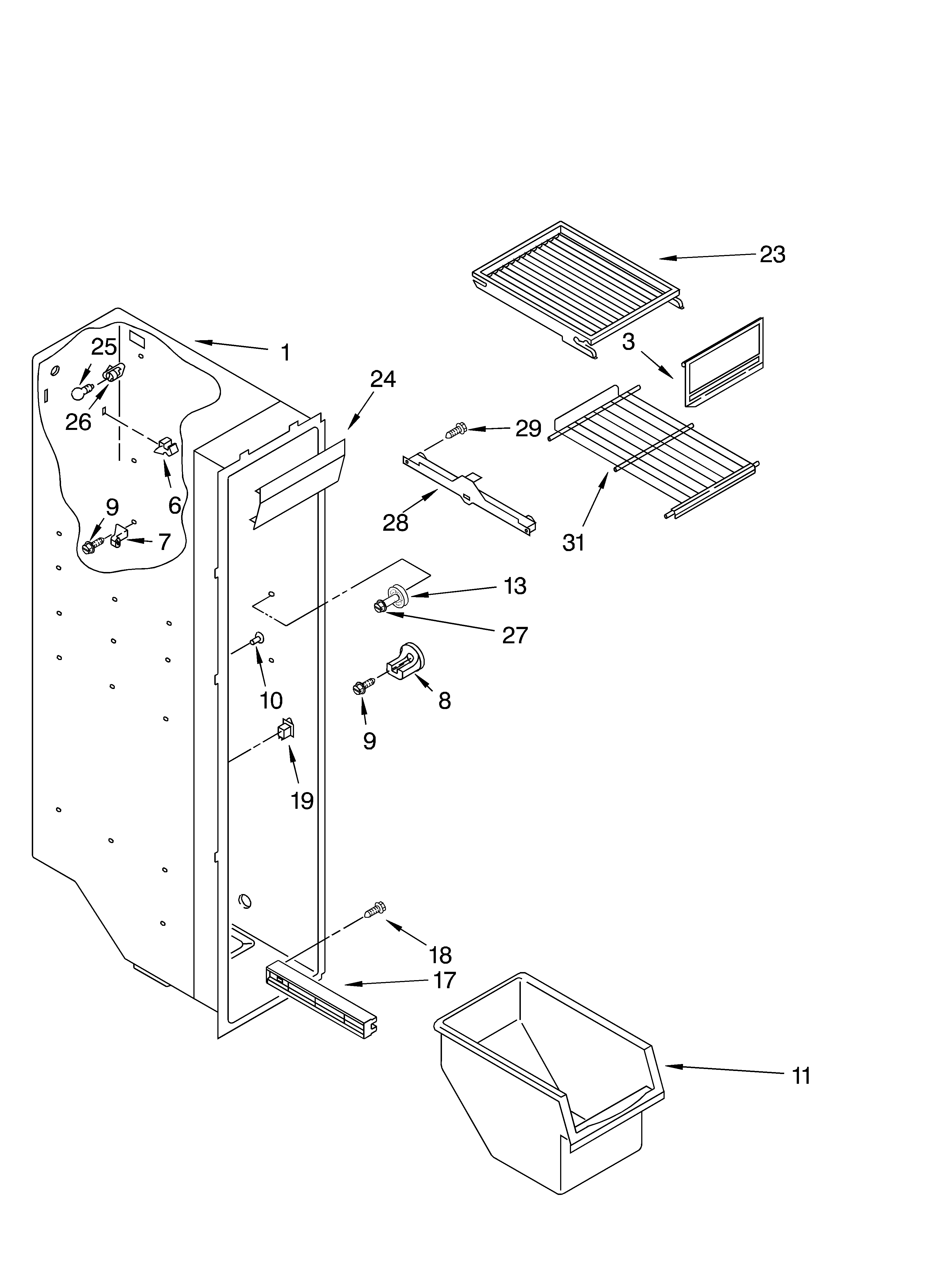Roper RS25AEXLQ00 freezer liner parts diagram