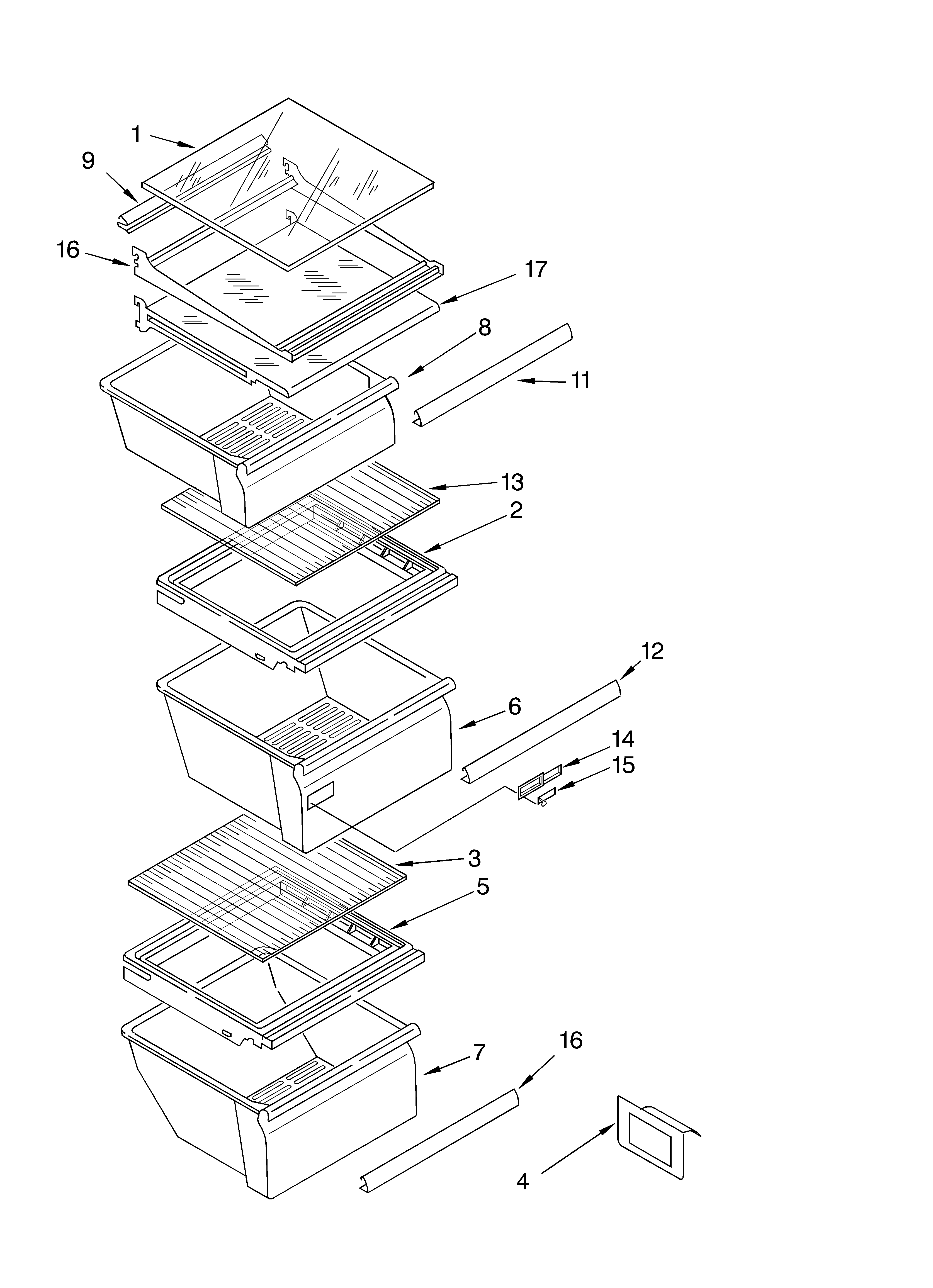 Roper RS25AFXMQ00 refrigerator shelf parts diagram