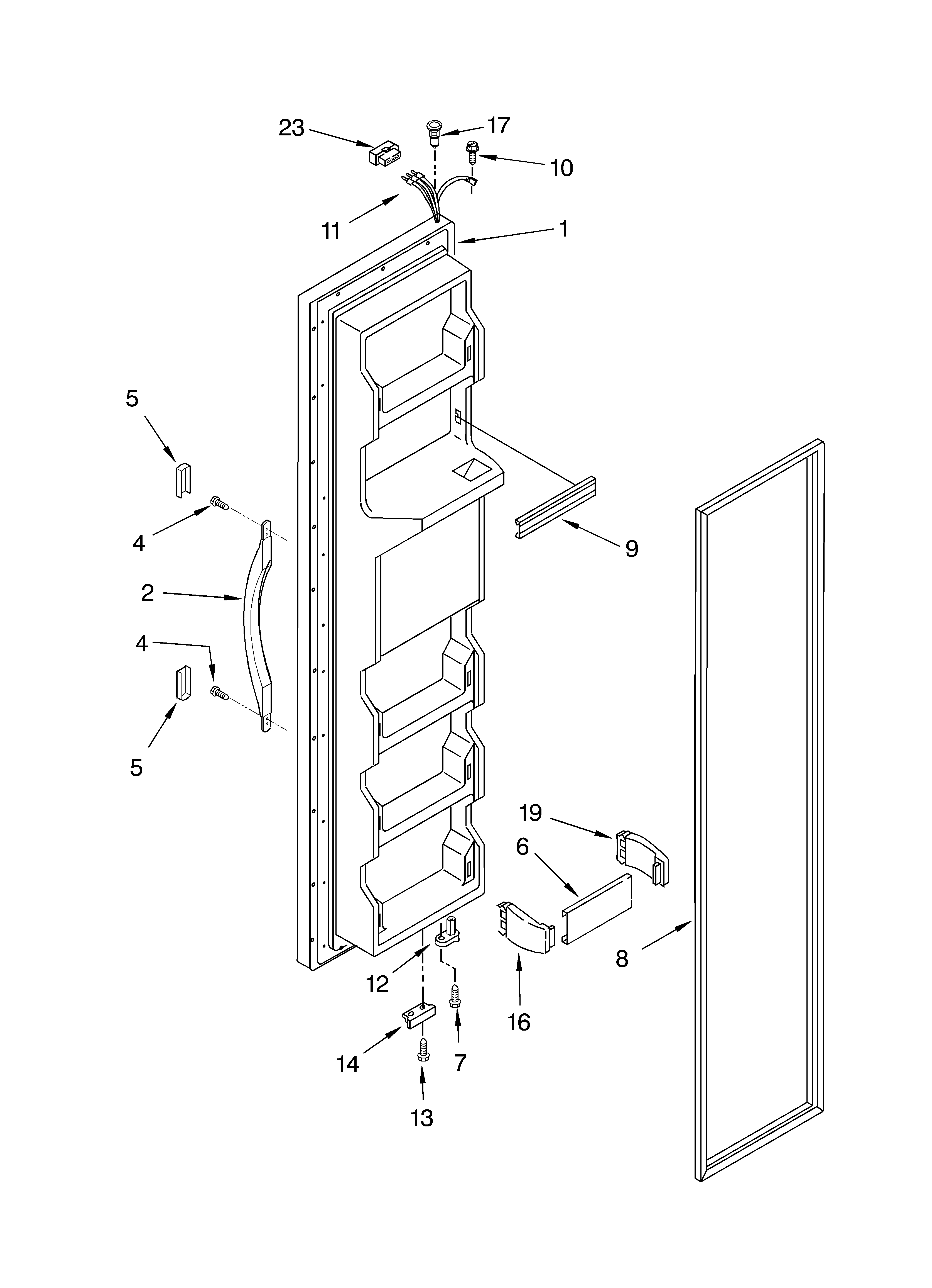 Roper RS25AFXMQ00 freezer door parts diagram