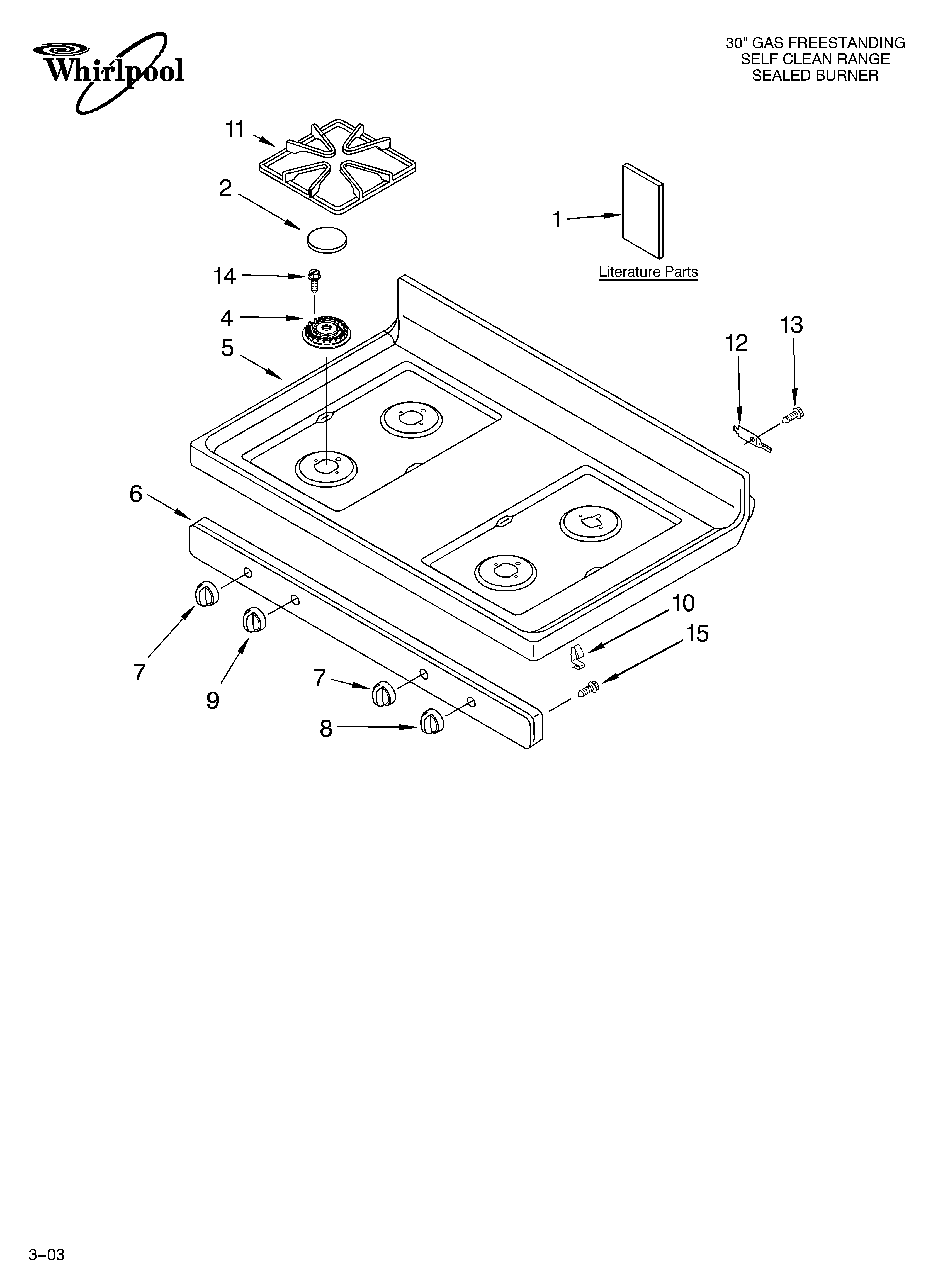 Whirlpool GS458LELT0 cooktop parts diagram