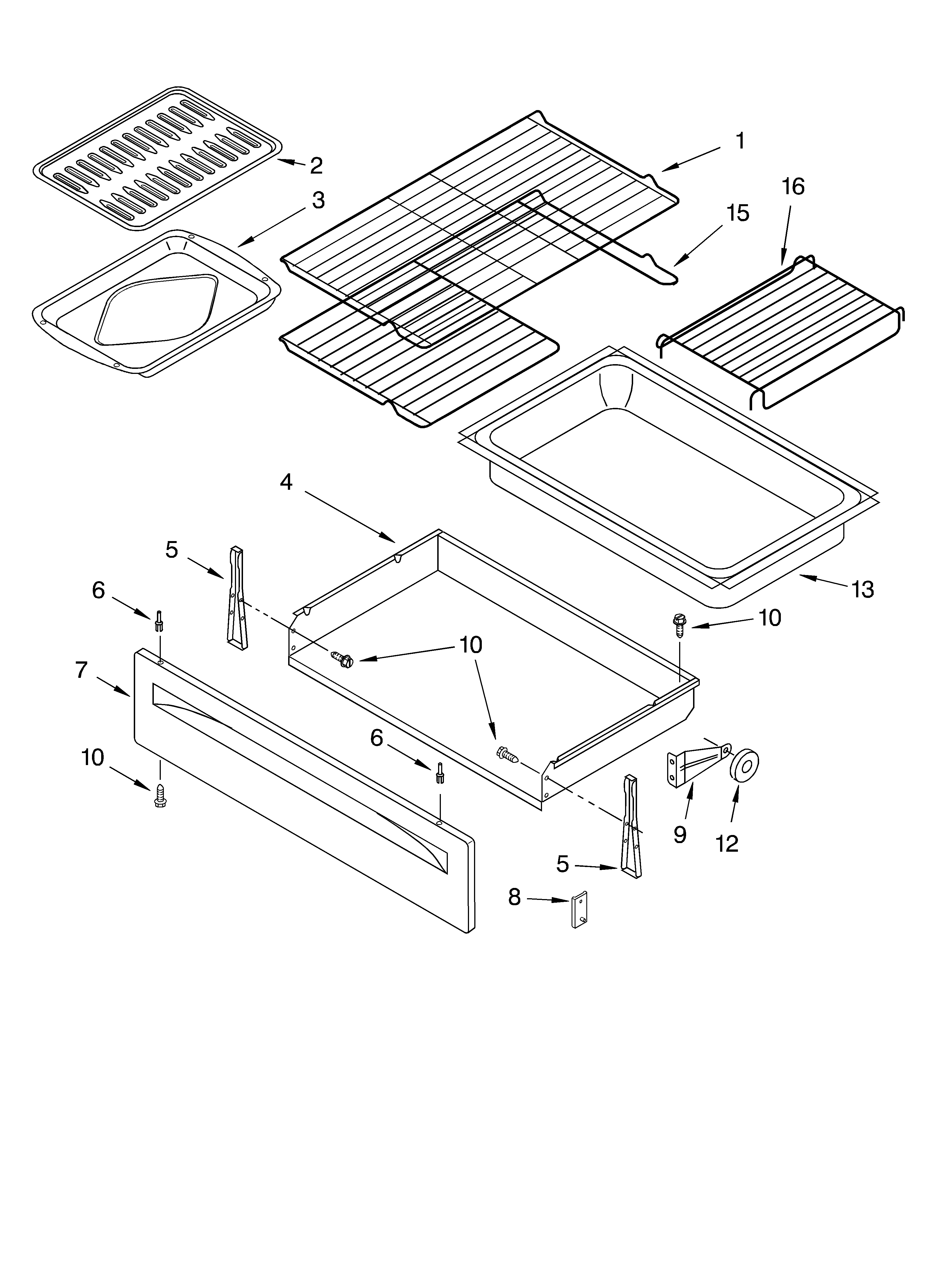 Whirlpool GS458LELT0 drawer & broiler parts diagram