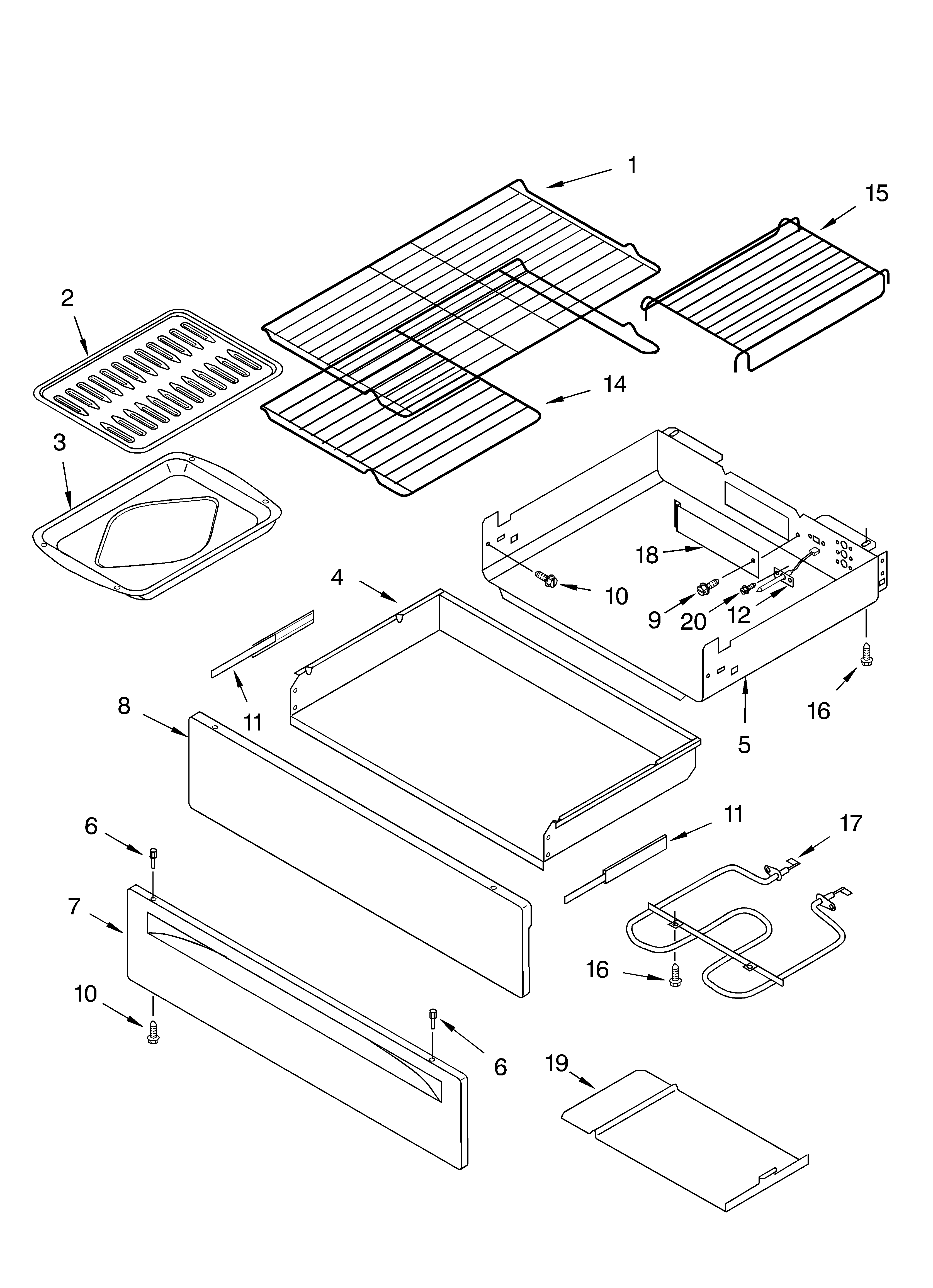 Whirlpool GS470LEKB0 warming drawer & rack parts diagram