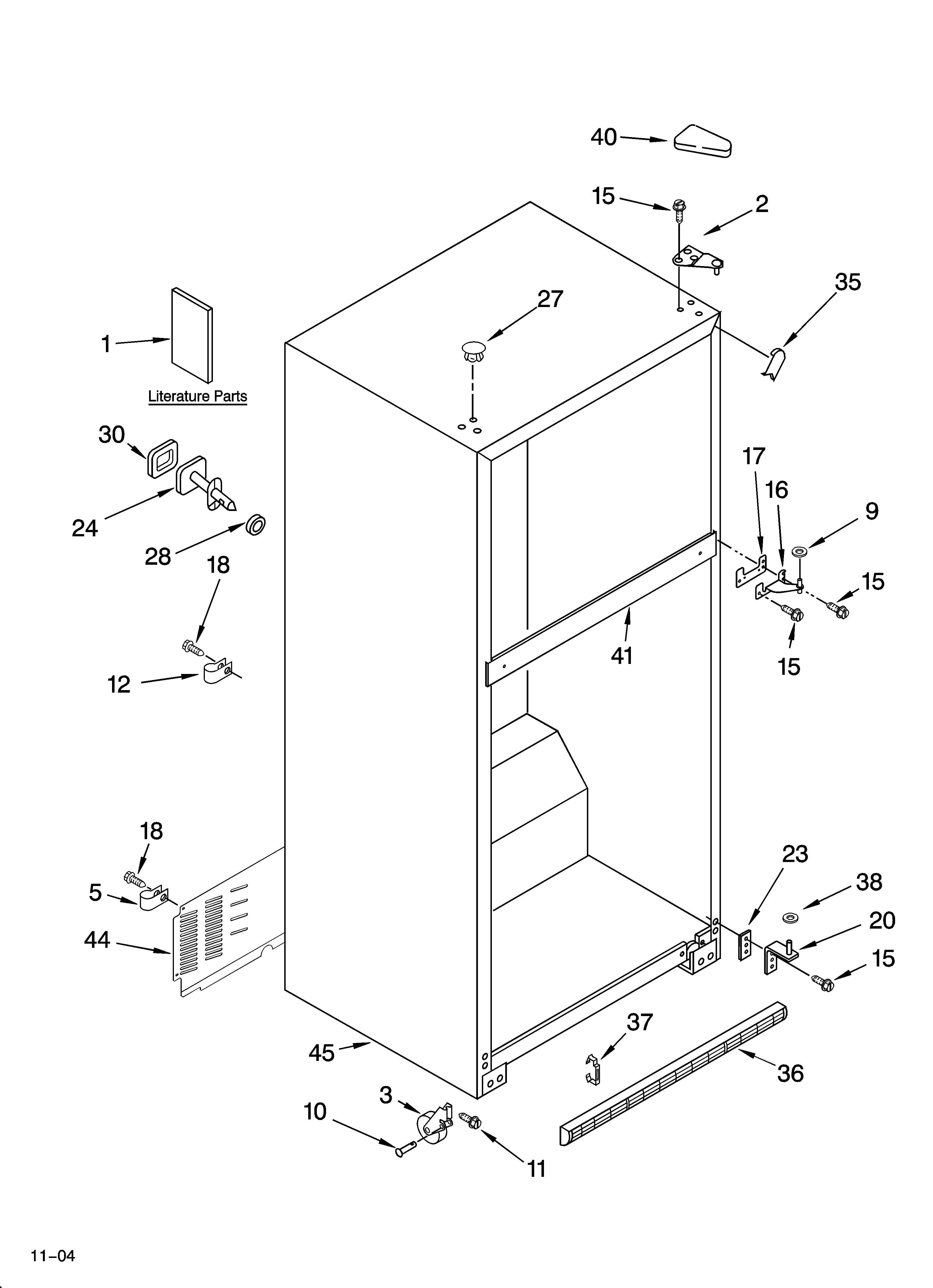 Whirlpool 8ET1MTKXKT05 cabinet parts diagram