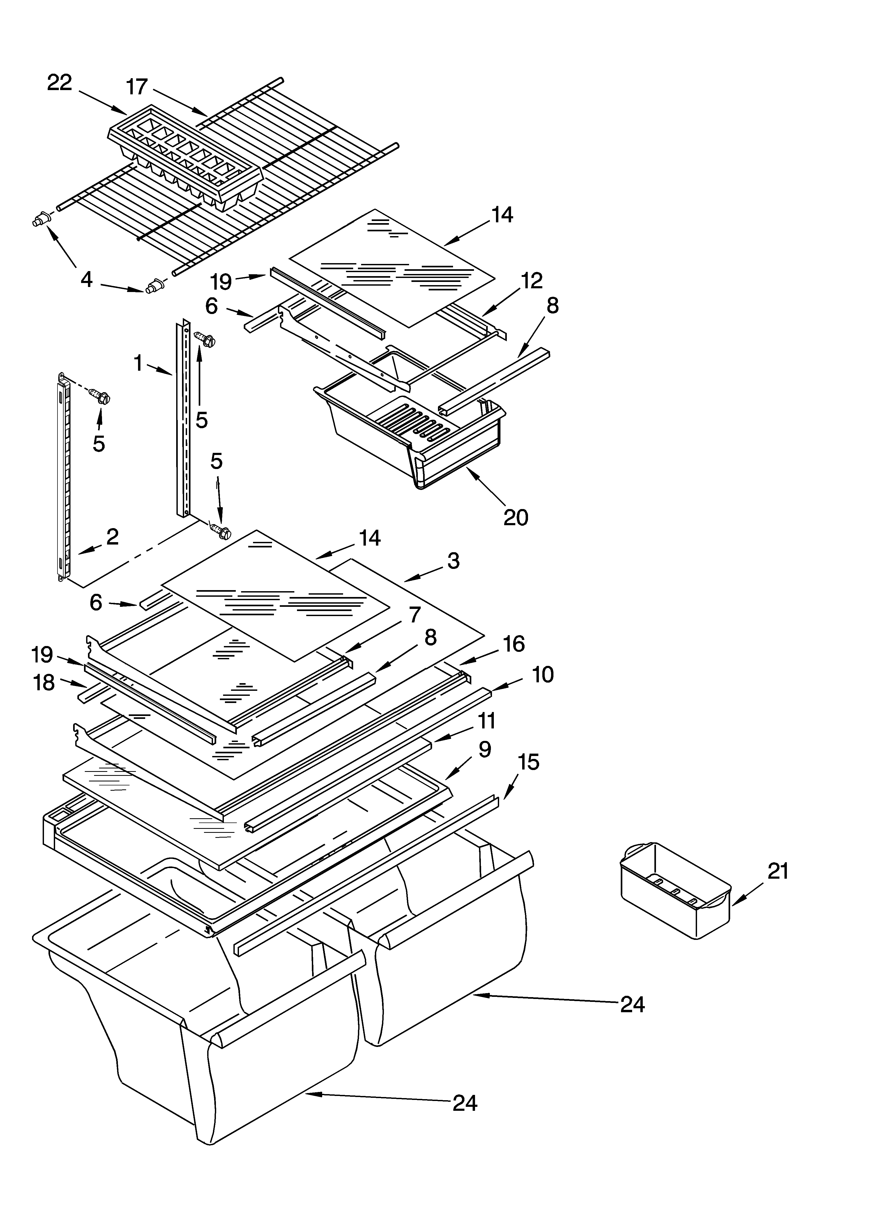 Whirlpool 8ET1MTKXKT05 shelf parts, optional parts diagram