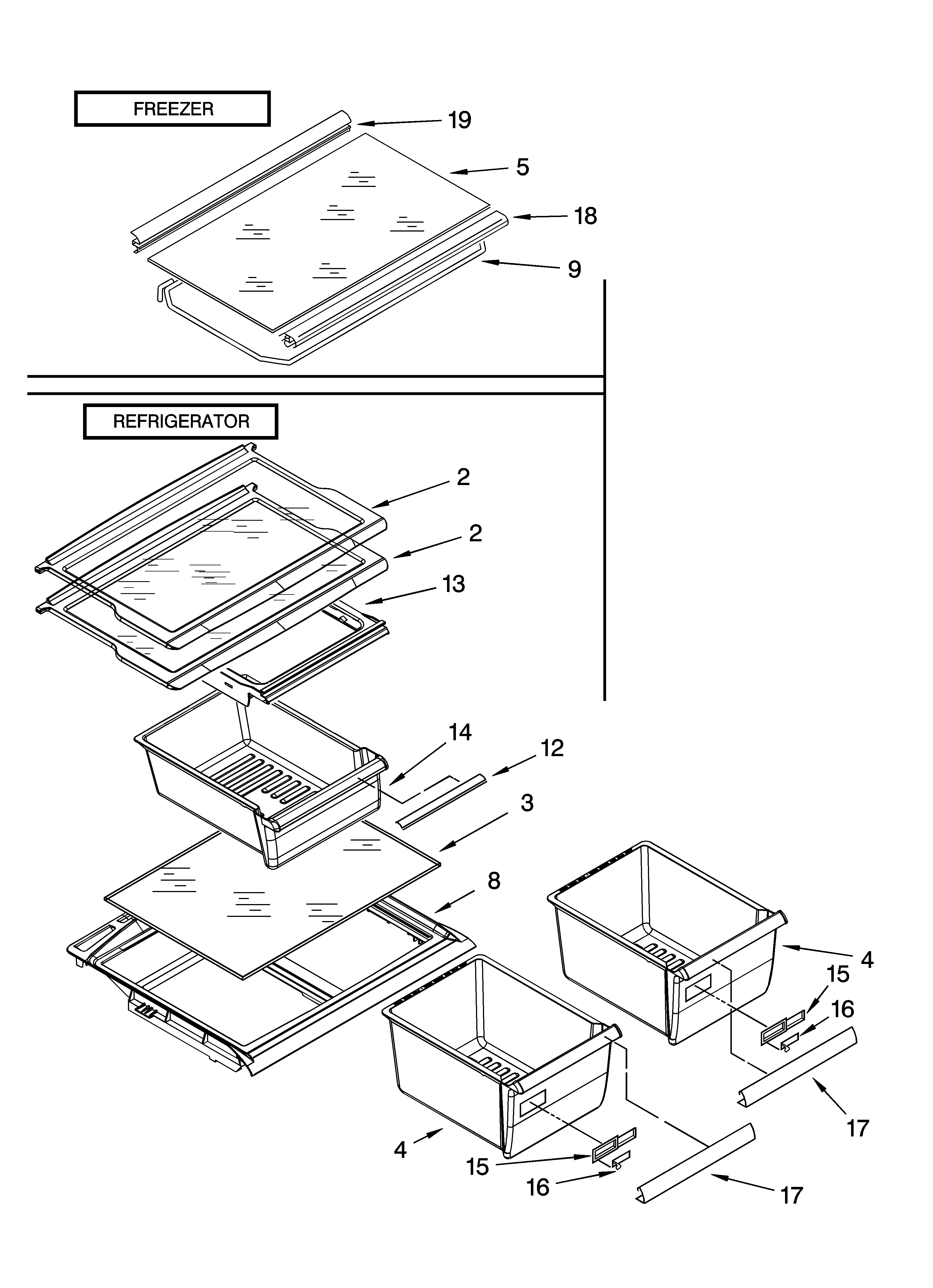 Whirlpool ER8AHKXPQ02 shelf parts, optional parts diagram