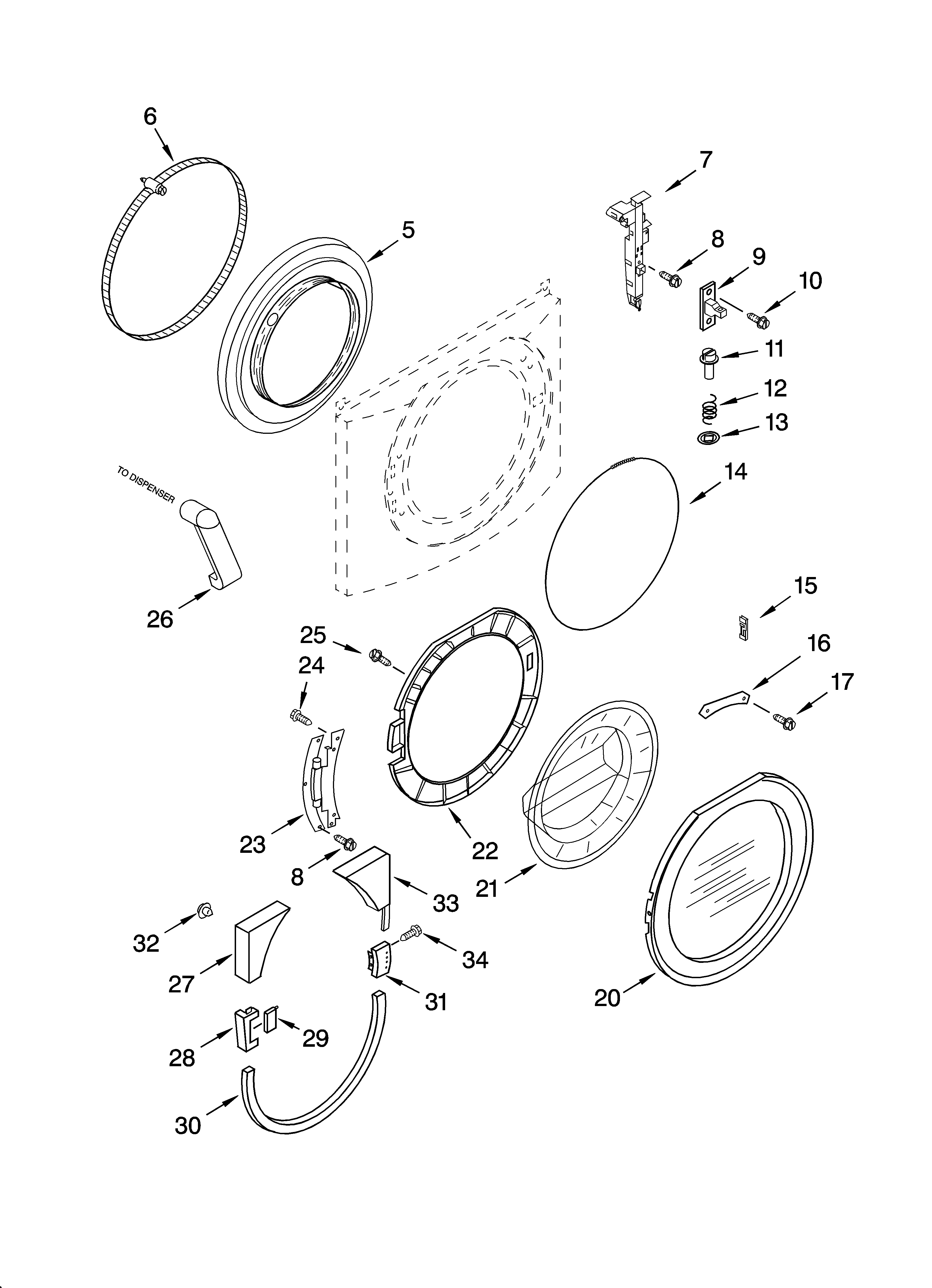 Whirlpool GHW9300PW0 door and latch parts diagram