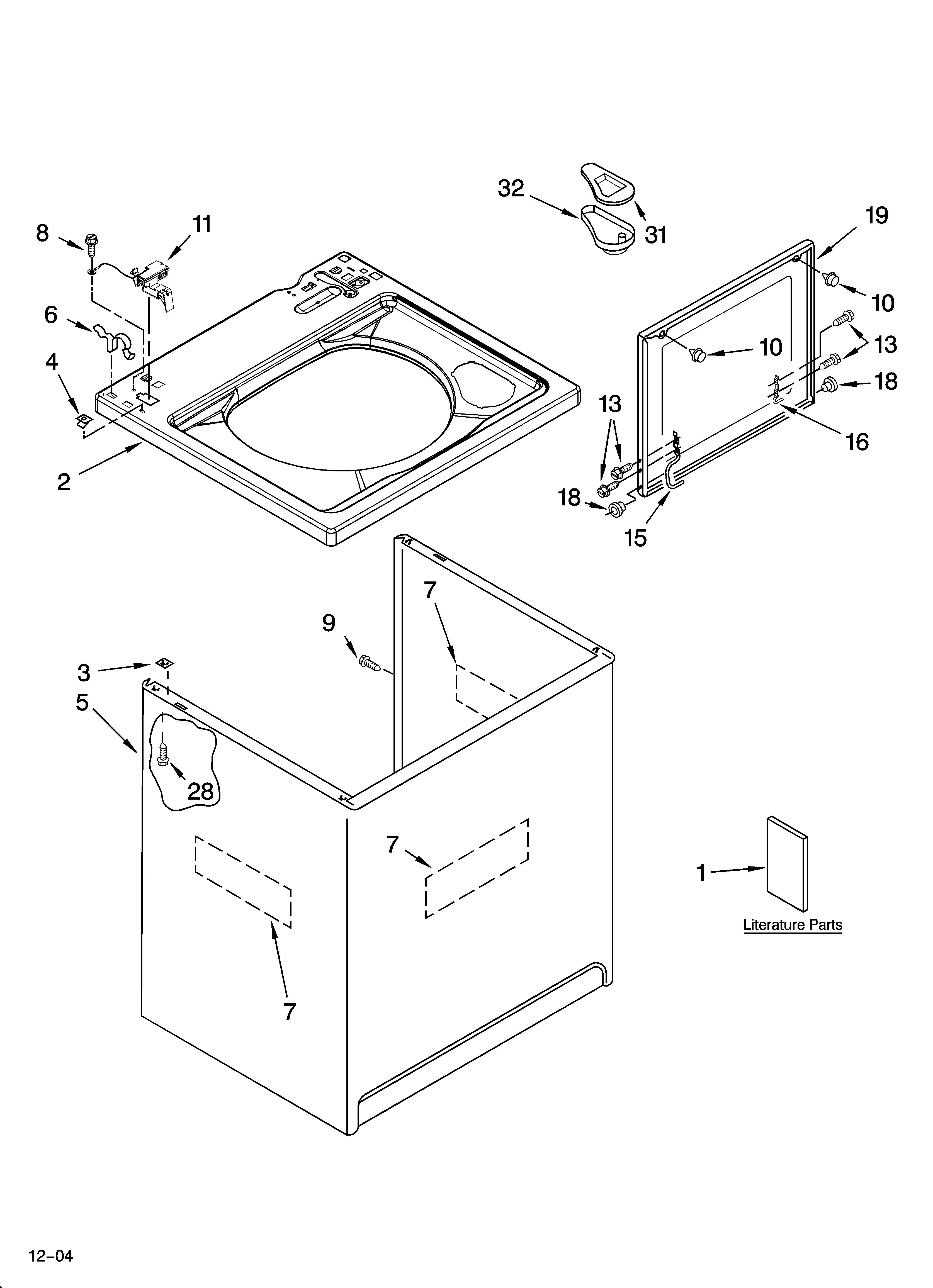 Whirlpool LSQ9660PG2 top and cabinet parts diagram