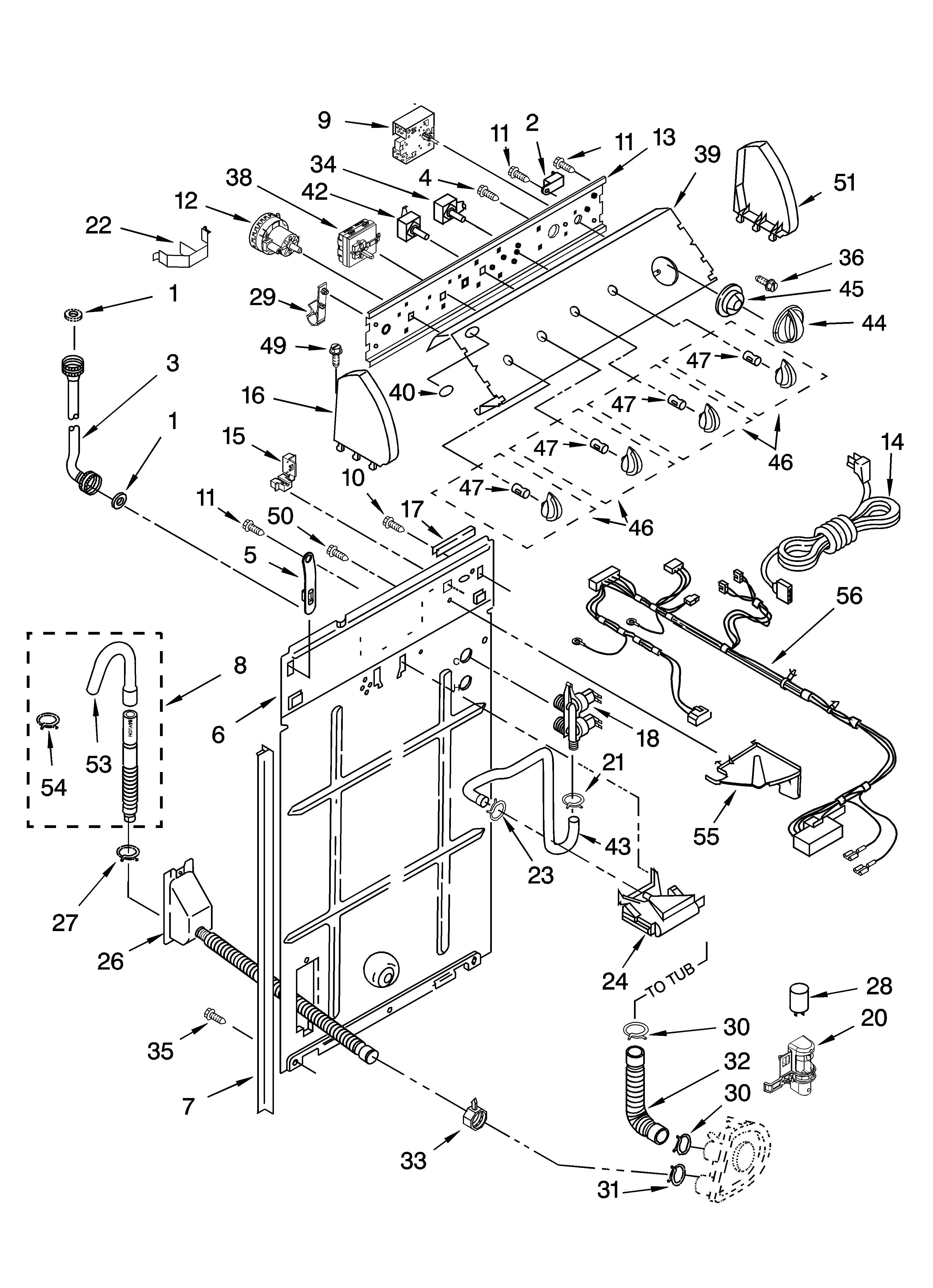Whirlpool LSQ9660PG2 controls and rear panel parts diagram