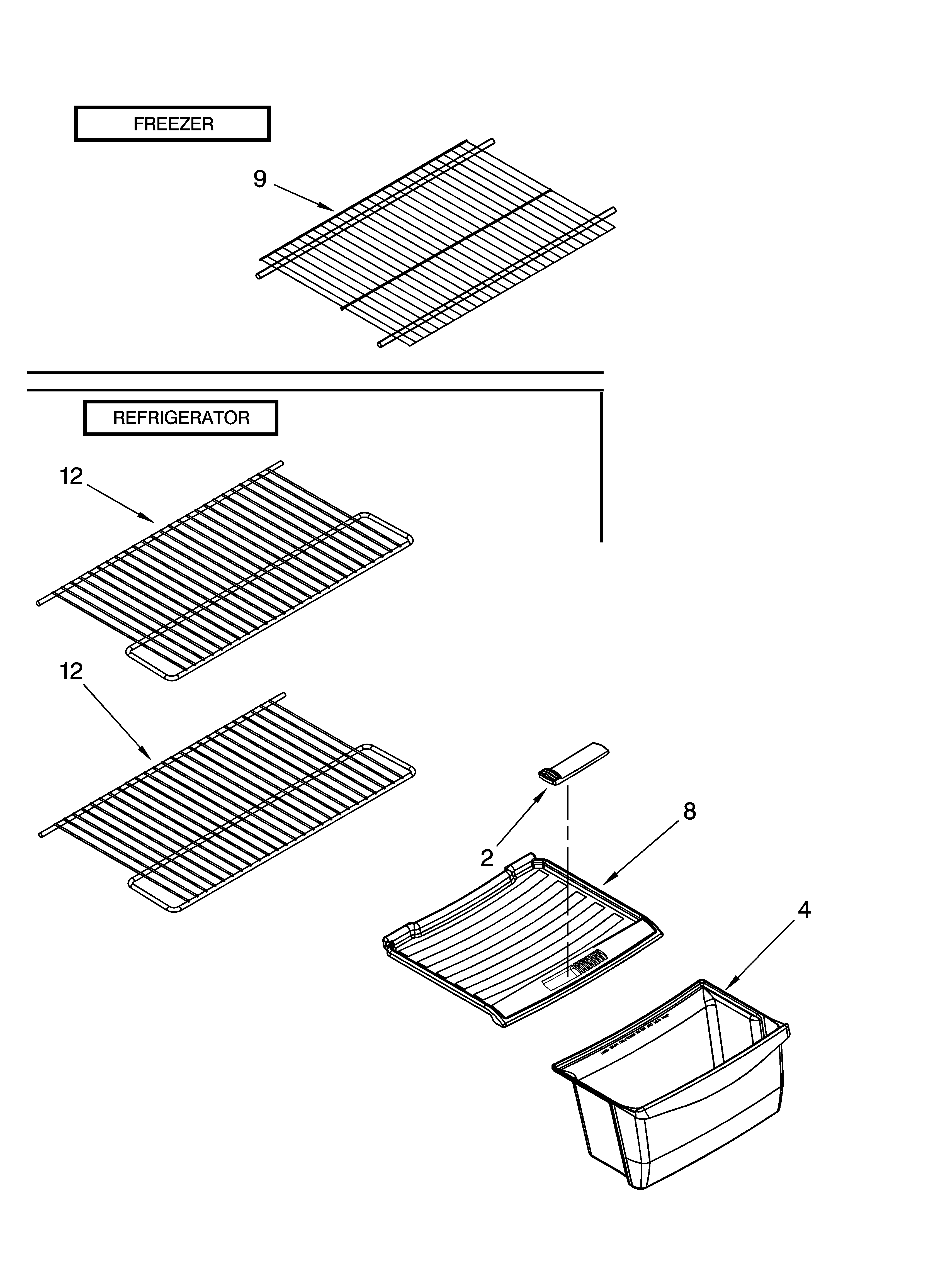 Whirlpool ET0WSRXMQ02 shelf parts, optional parts diagram