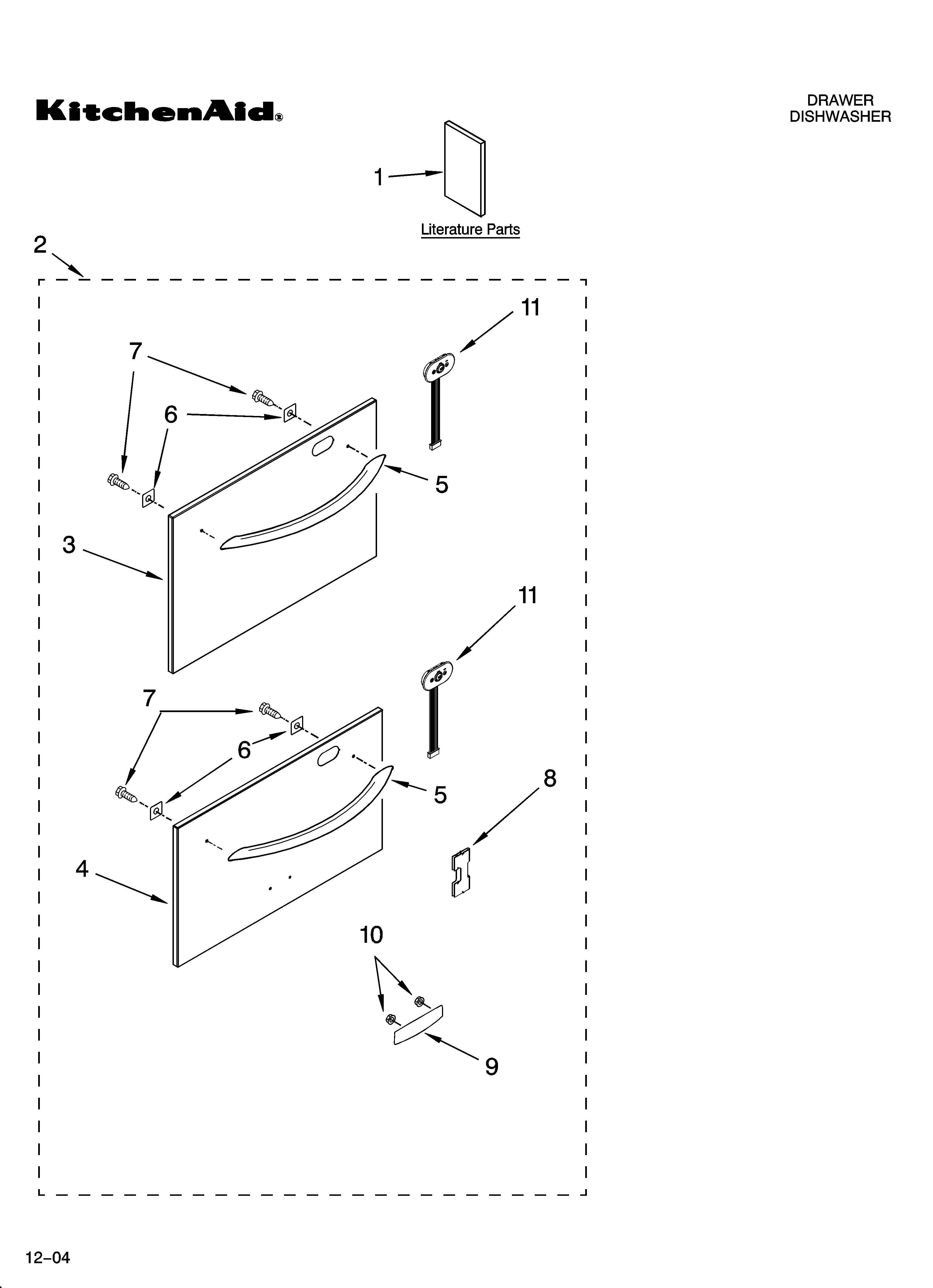 KitchenAid KUDD01DPPA0 architect series drawer and panel parts diagram