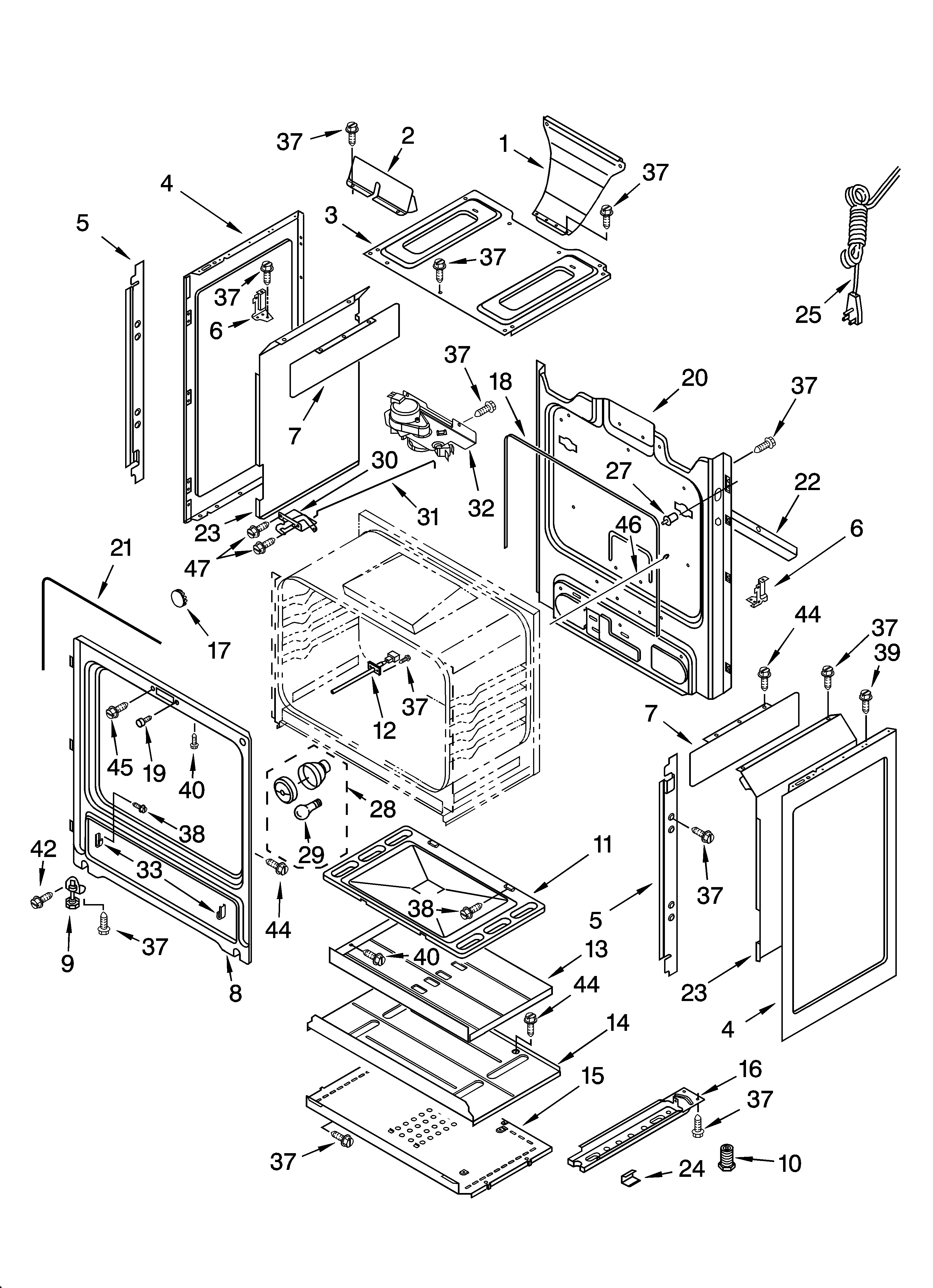 Whirlpool SF368LEPT1 chassis parts diagram