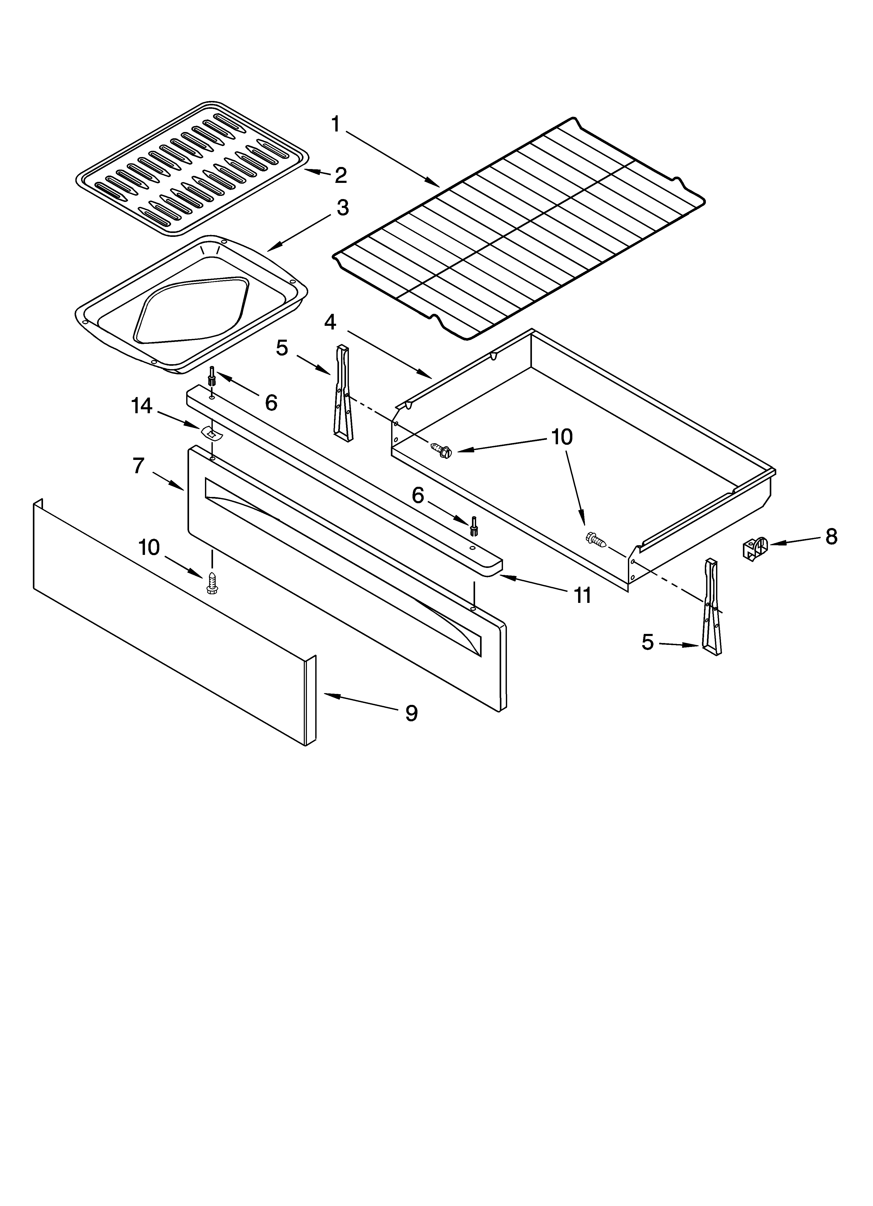 Whirlpool SF368LEPT1 drawer & broiler parts diagram