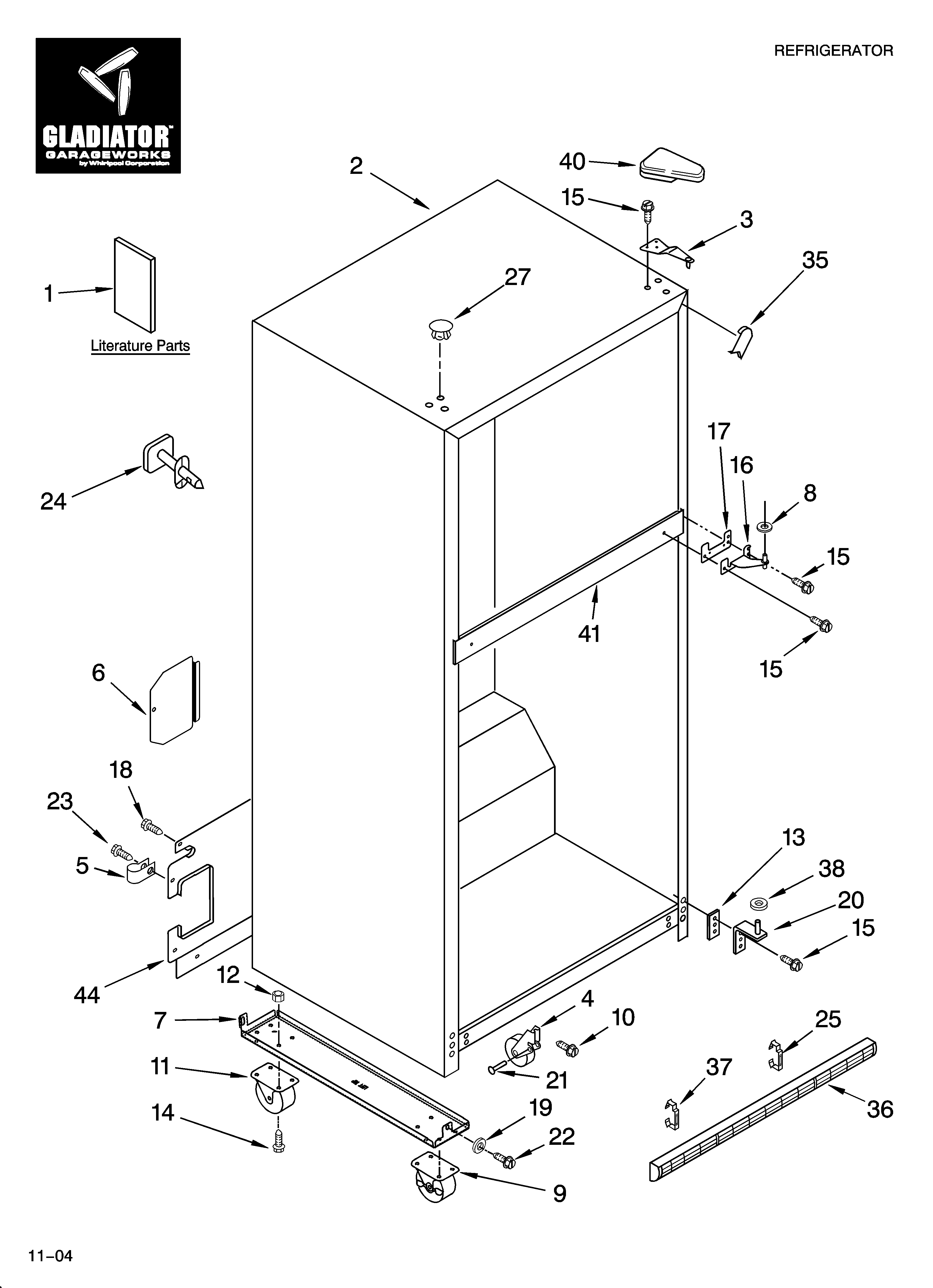 Gladiator GARF19XXPK00 cabinet parts diagram