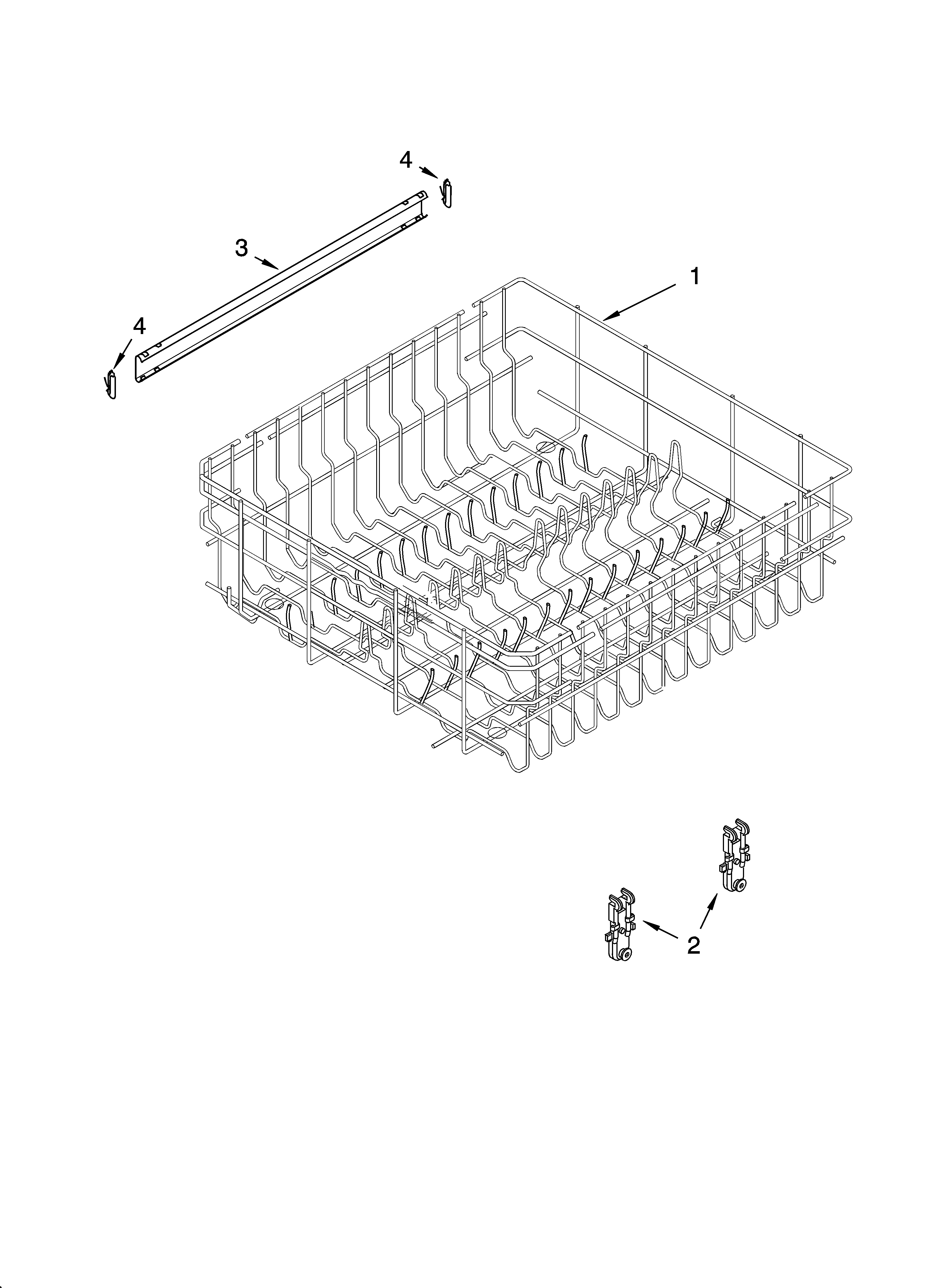 Whirlpool DU1100XTPS1 upper rack and track parts diagram