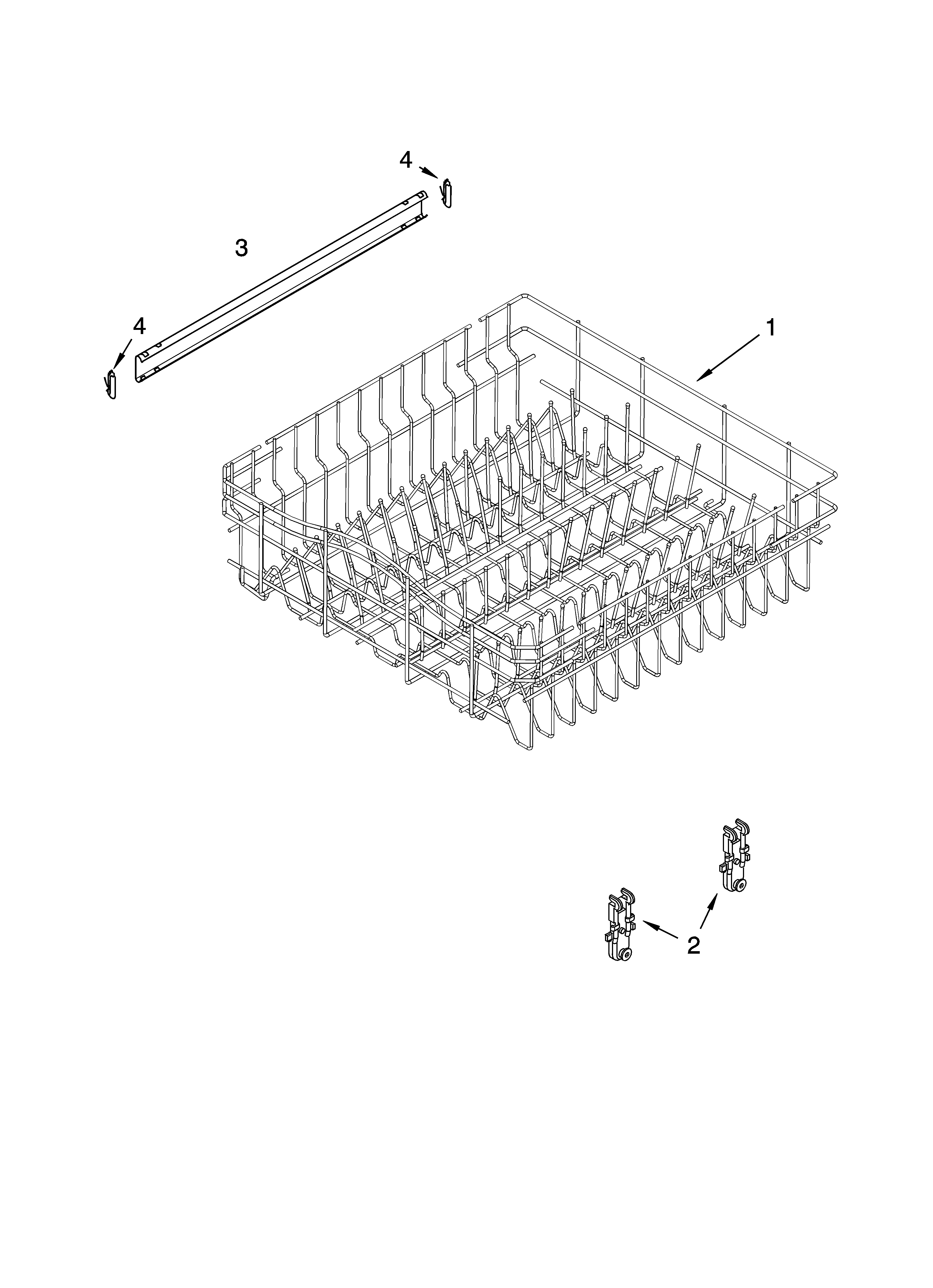Whirlpool DU1100XTPQ3 upper rack and track parts diagram