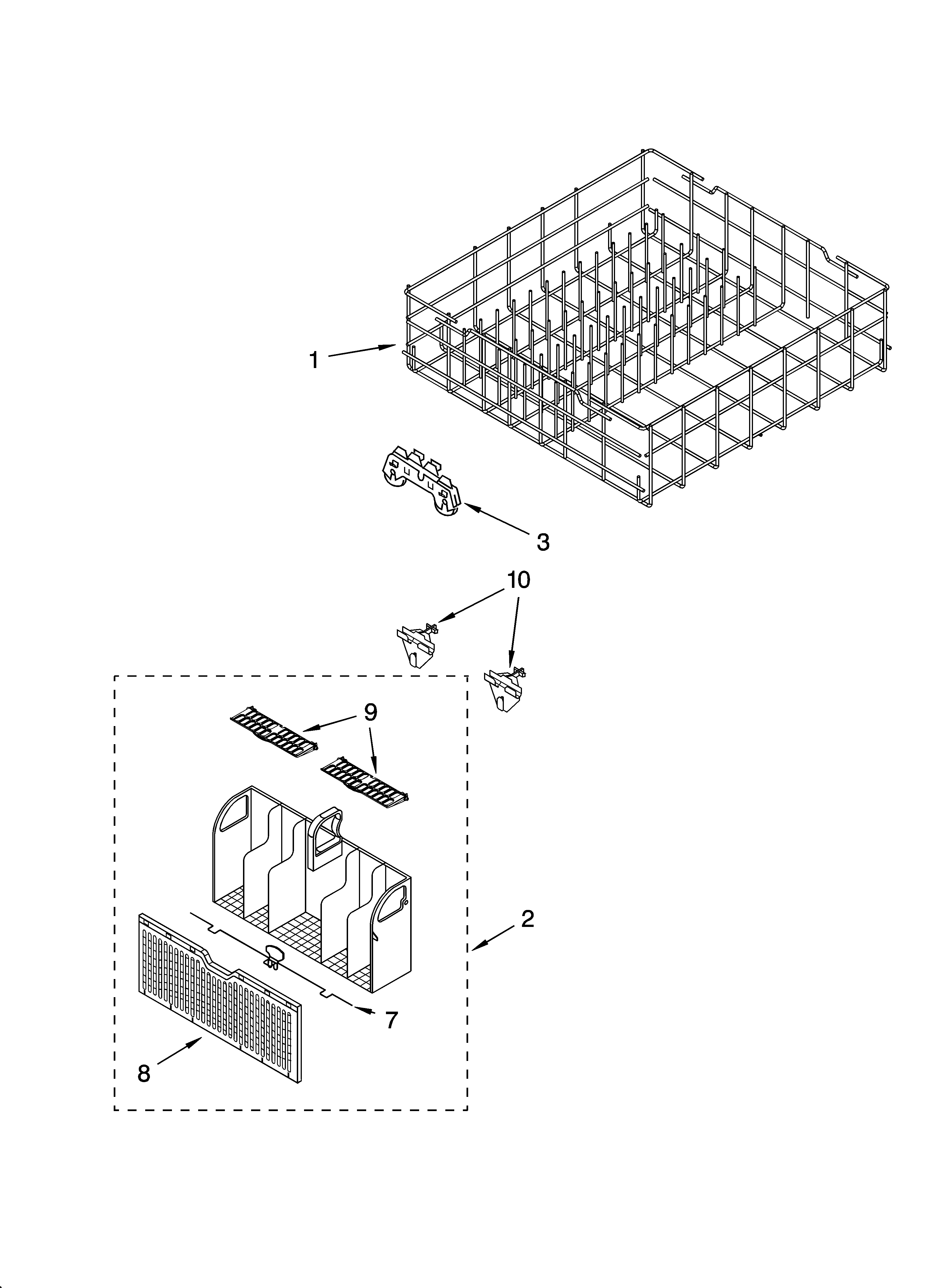 Whirlpool DU1100XTPQ3 lower rack parts, optional parts (not included) diagram