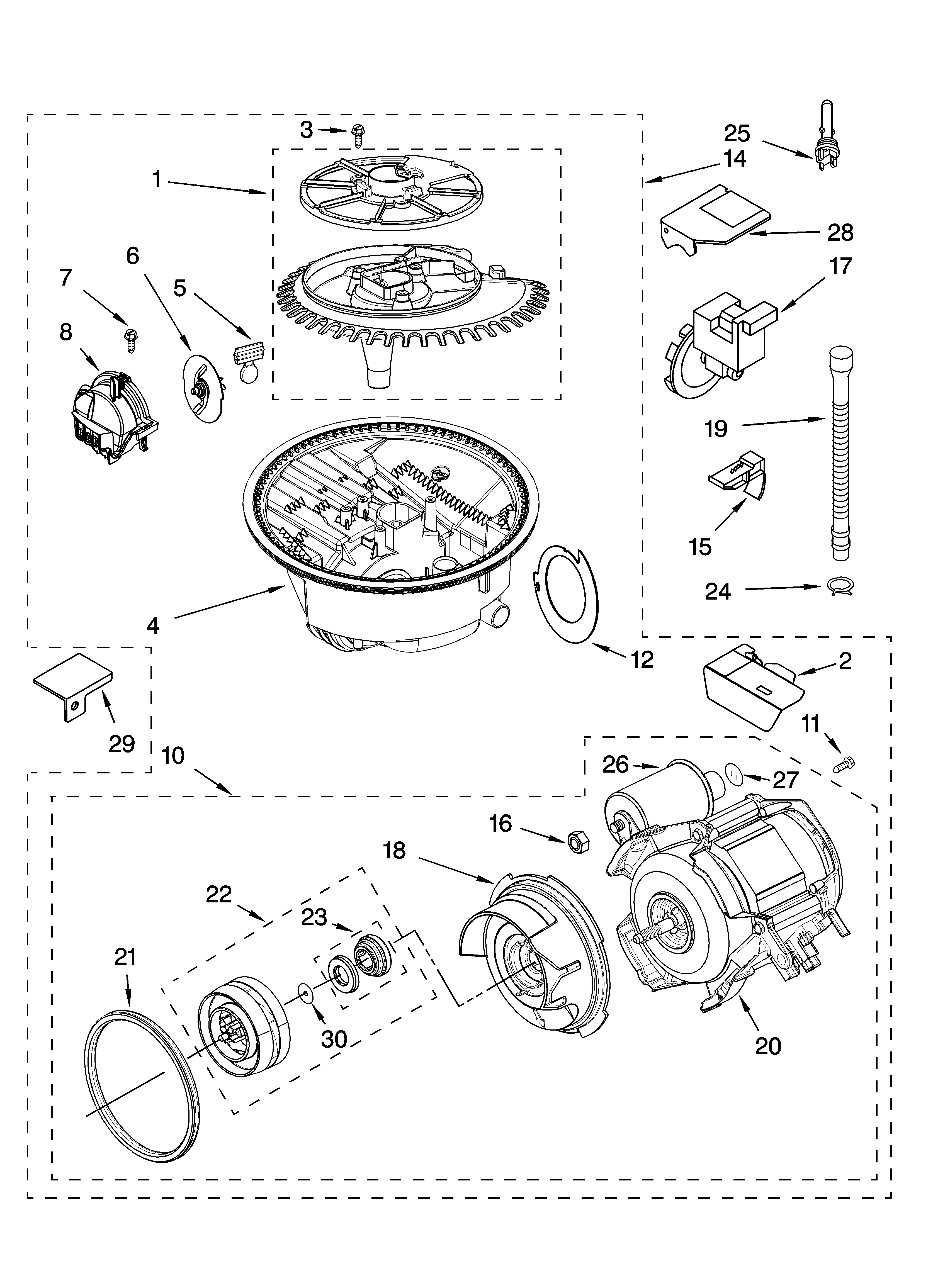 Whirlpool DU1101XTPQ0 pump and motor parts diagram