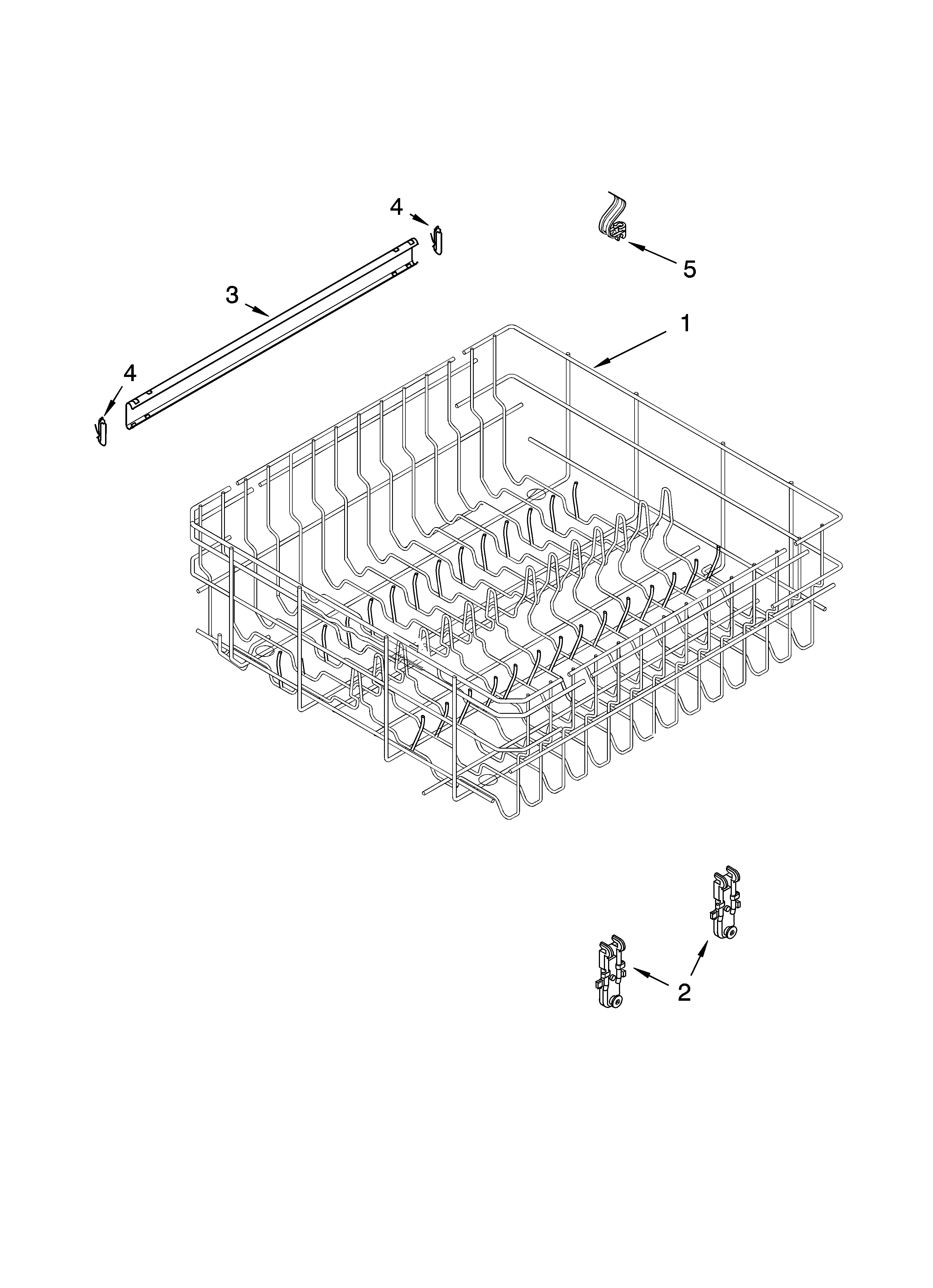 Whirlpool DU1101XTPQ0 upper rack and track parts diagram