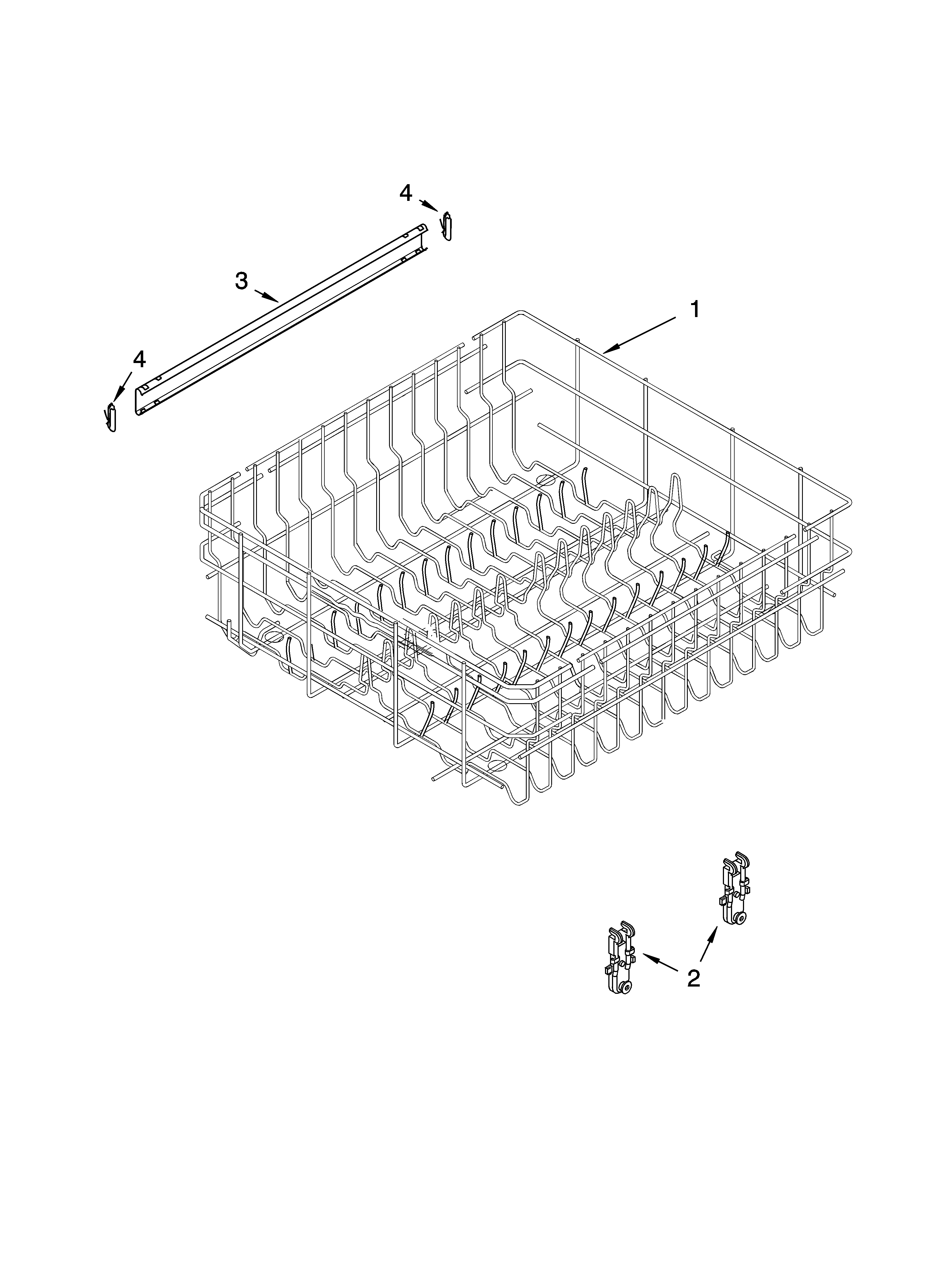 Whirlpool DU1145XTPB1 upper rack and track parts diagram