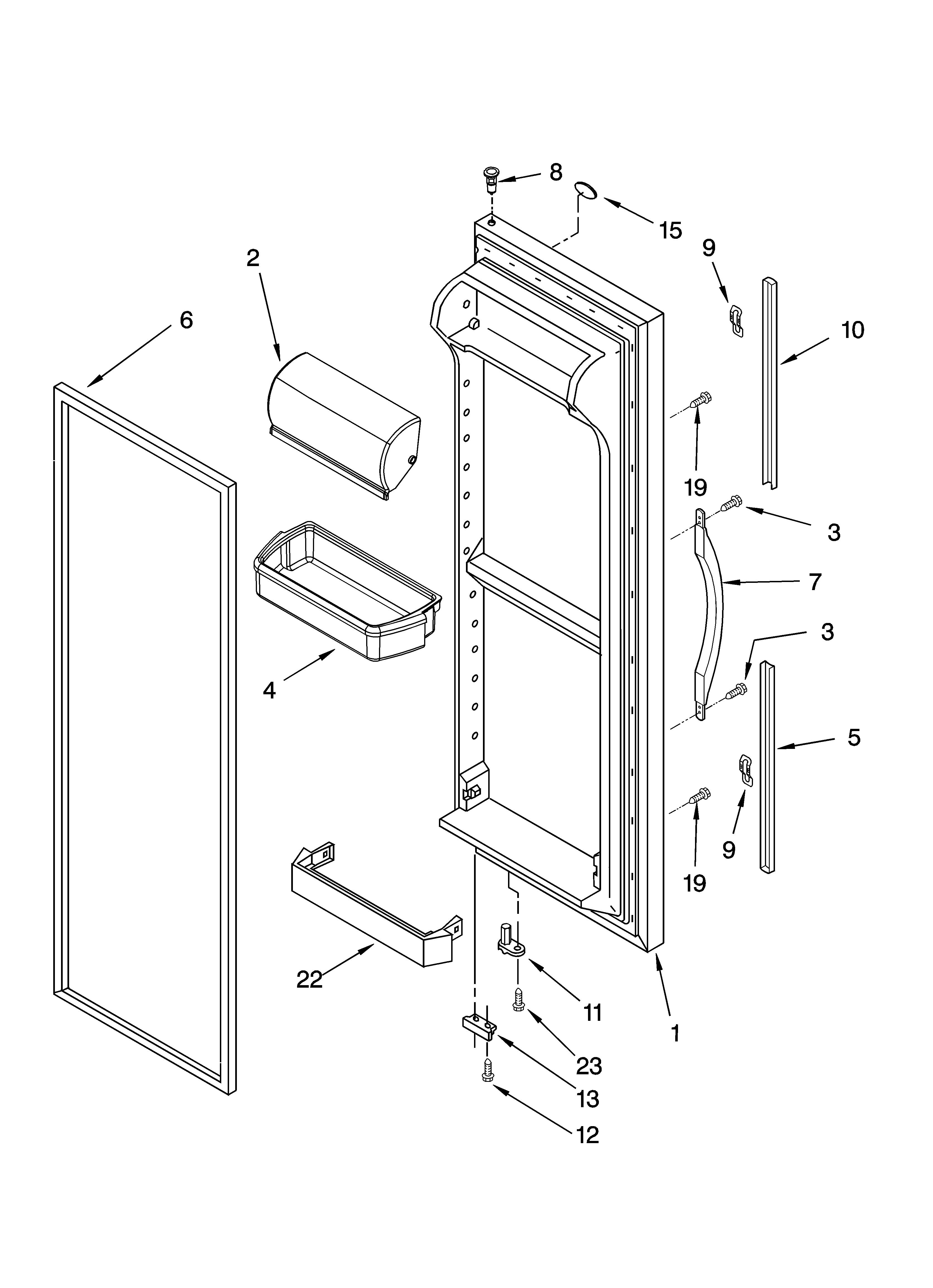 Whirlpool ED5JHGXRQ00 refrigerator door parts diagram