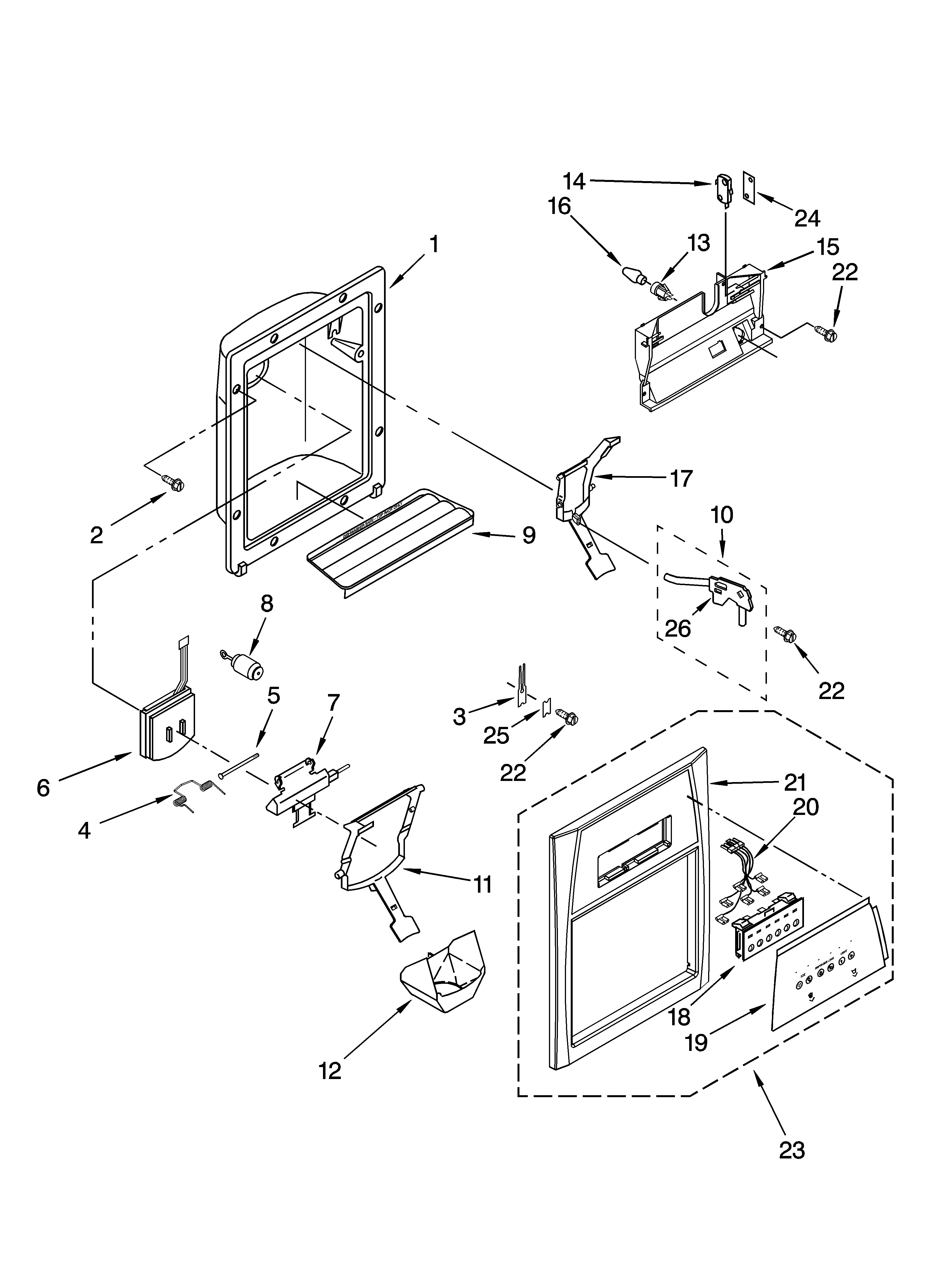 Whirlpool ED5JHGXRQ00 dispenser front parts diagram