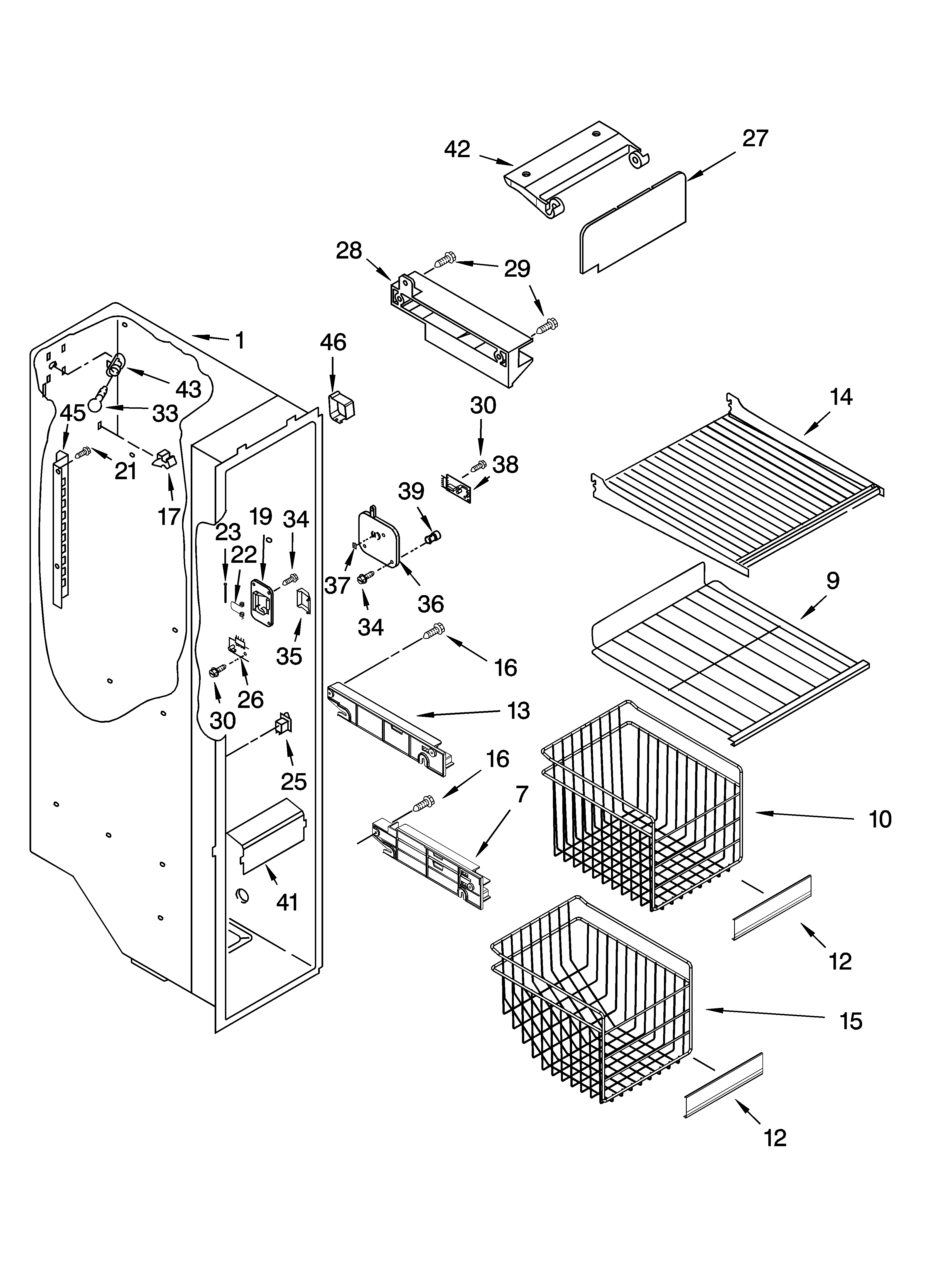 Whirlpool GS2SHAXNQ01 freezer liner parts diagram