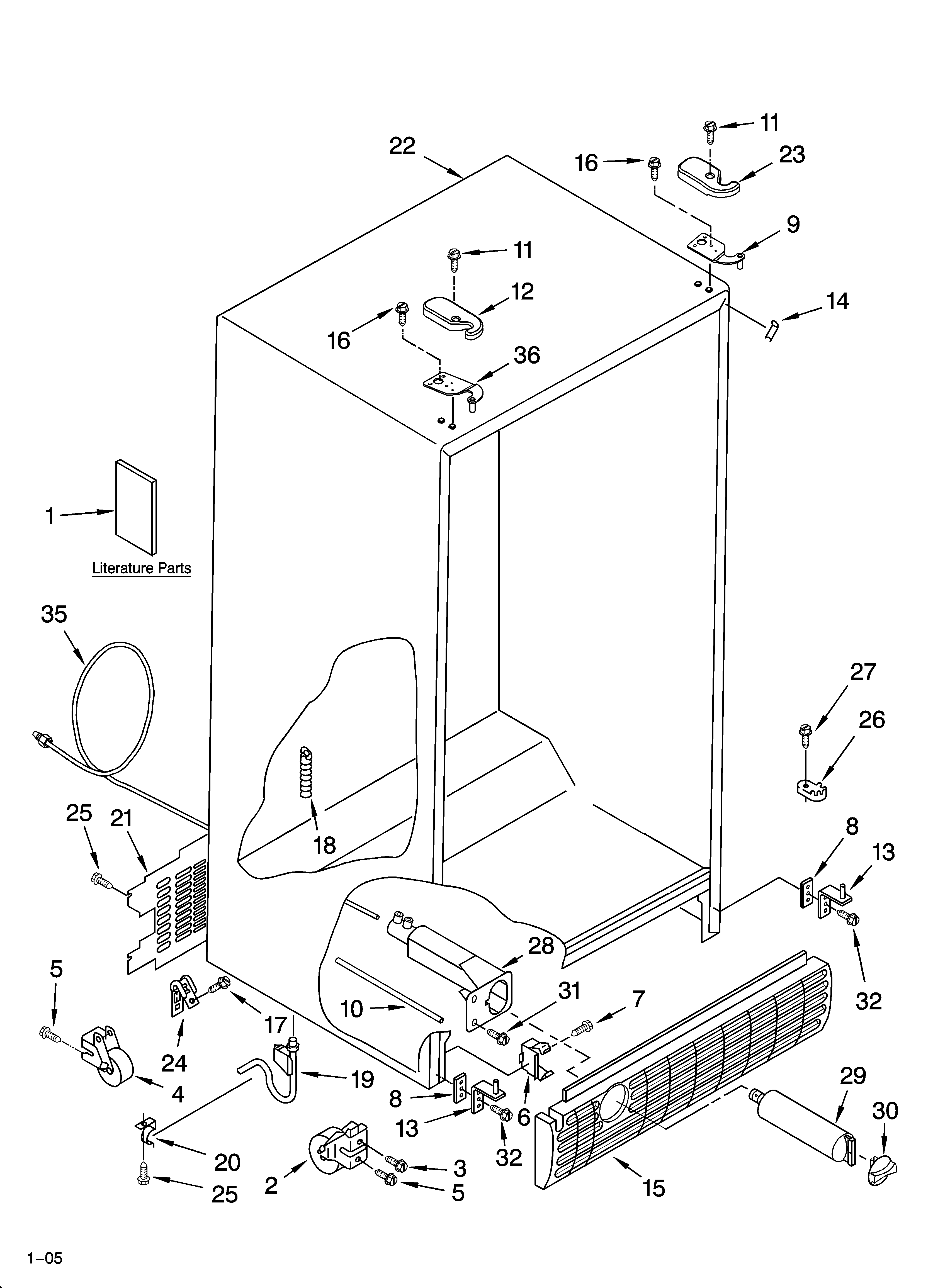 Whirlpool GS5SHAXNS01 cabinet parts diagram