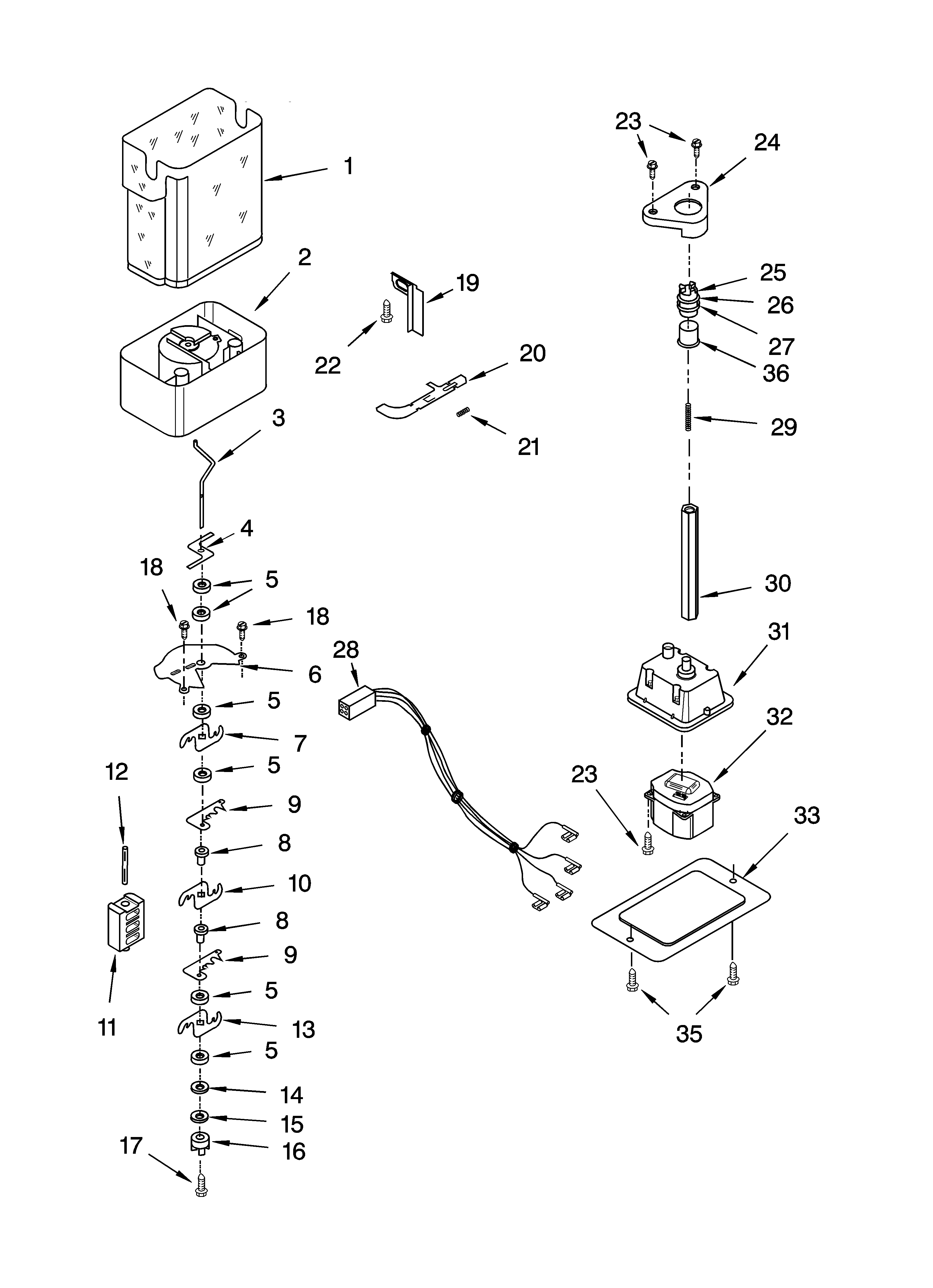 Whirlpool GS5SHAXNS01 motor and ice container parts diagram