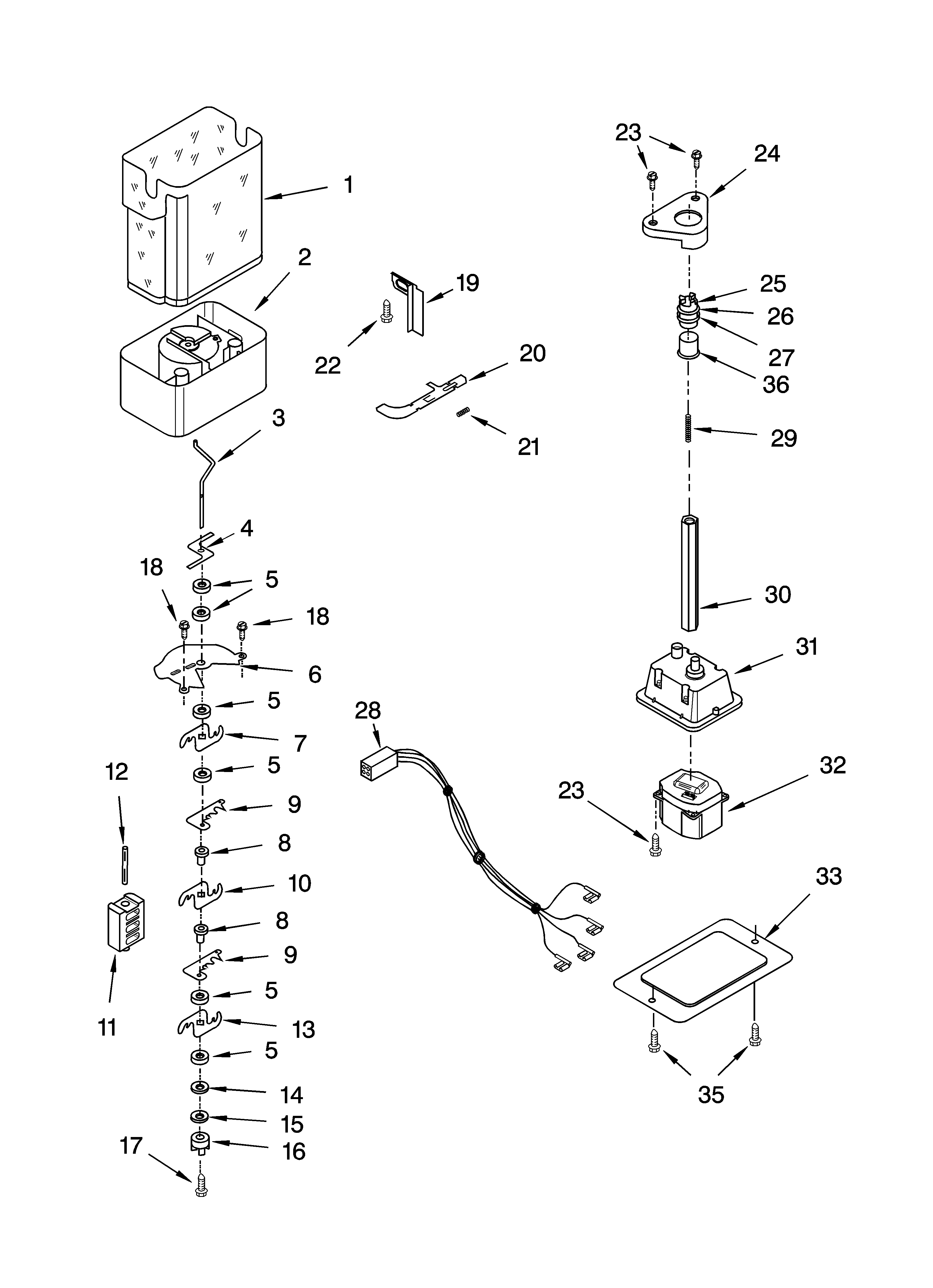 Whirlpool GS6SHEXMB01 motor and ice container parts diagram