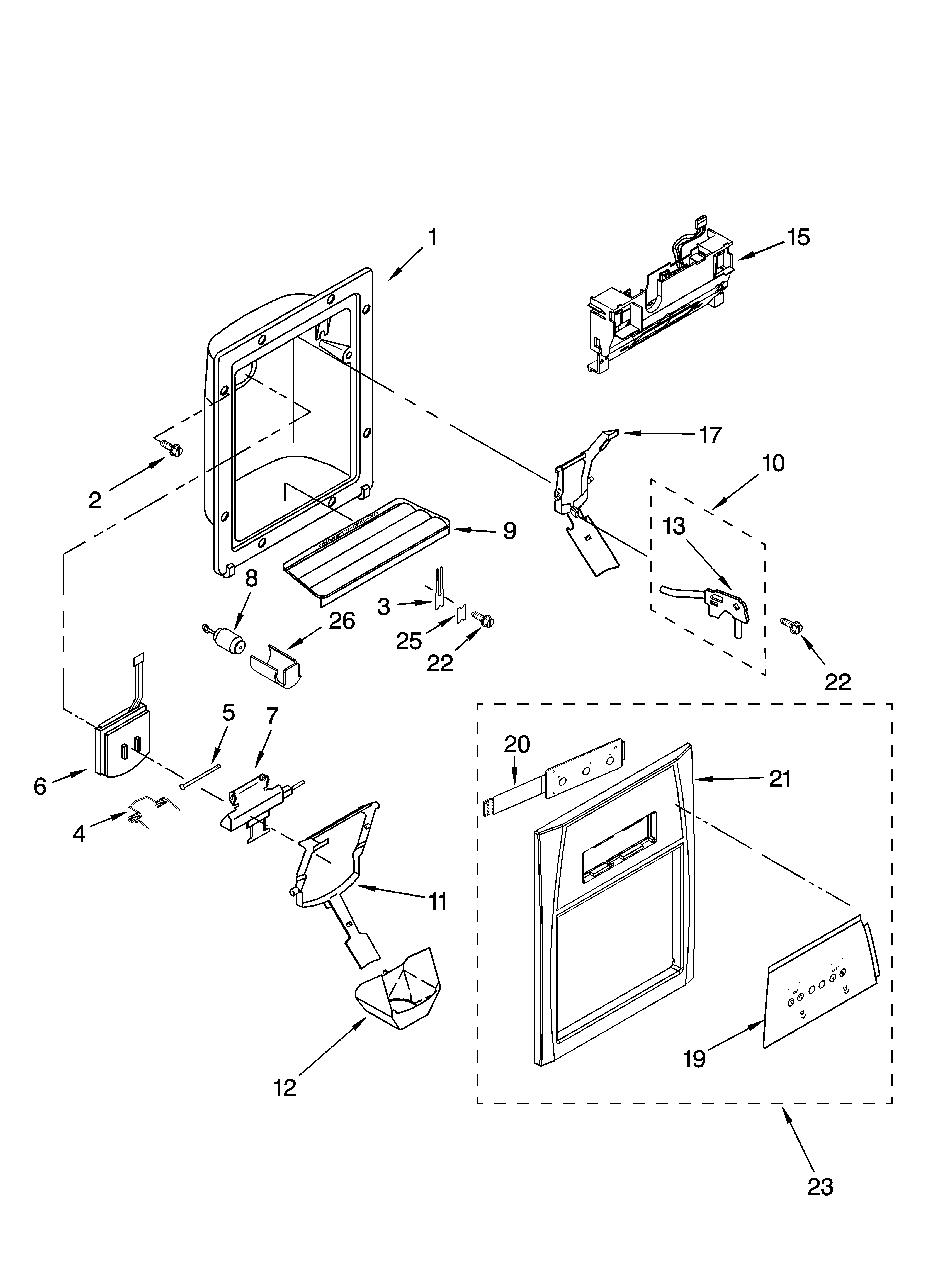 Whirlpool GS6SHEXMB01 dispenser front parts diagram