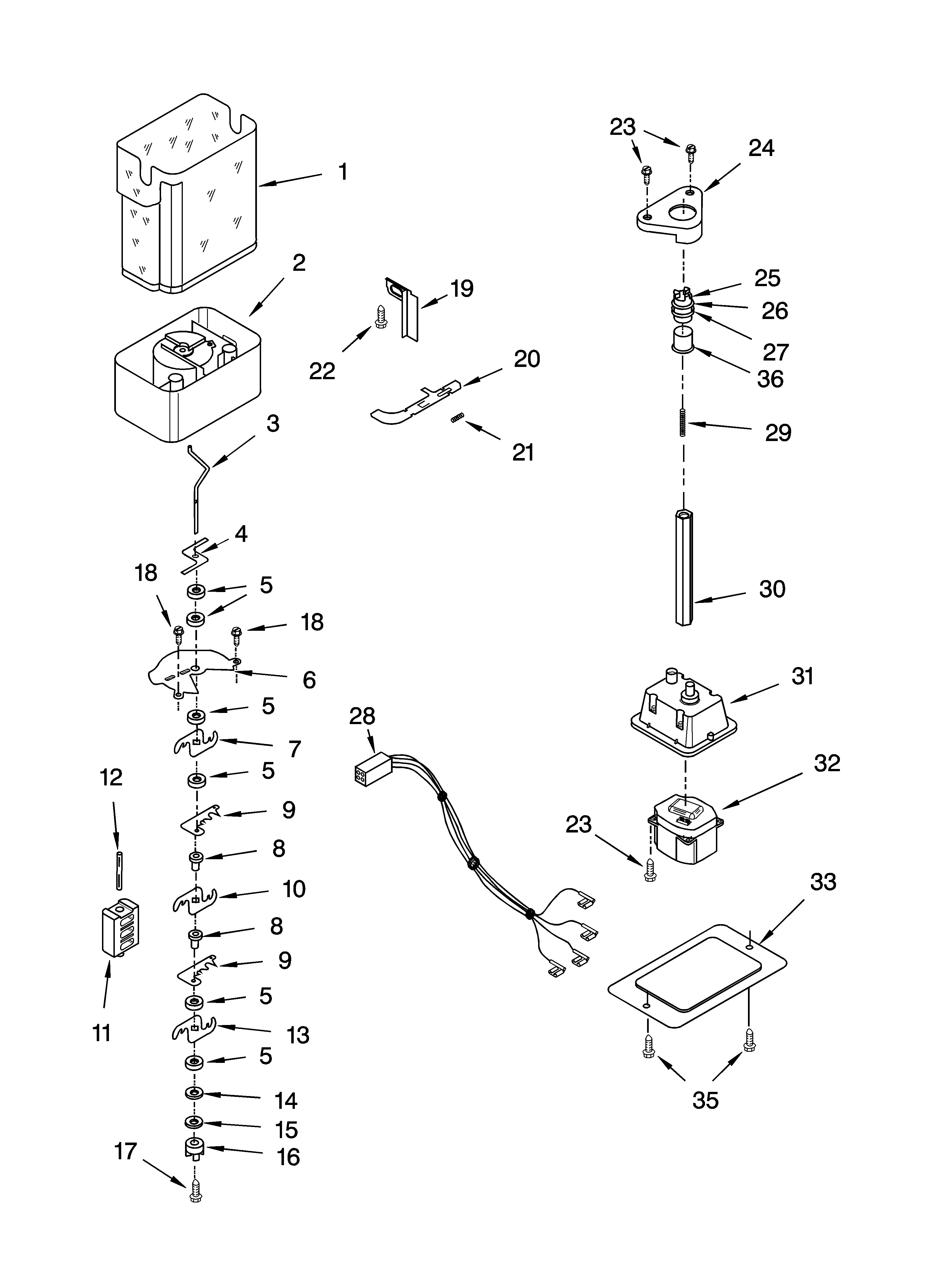 Whirlpool GS6SHEXNL00 motor and ice container parts diagram