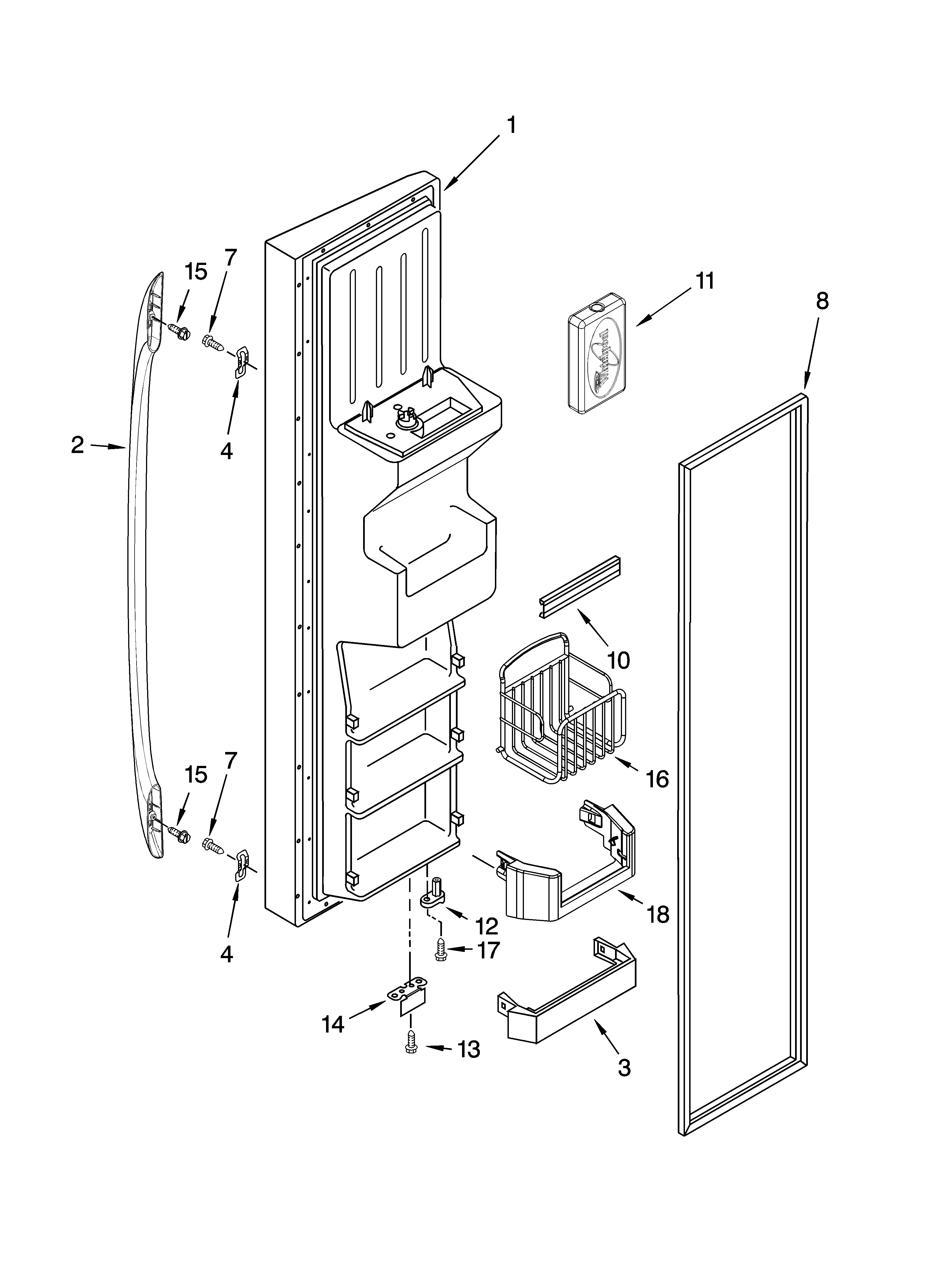 Whirlpool GS6SHEXNL00 freezer door parts diagram