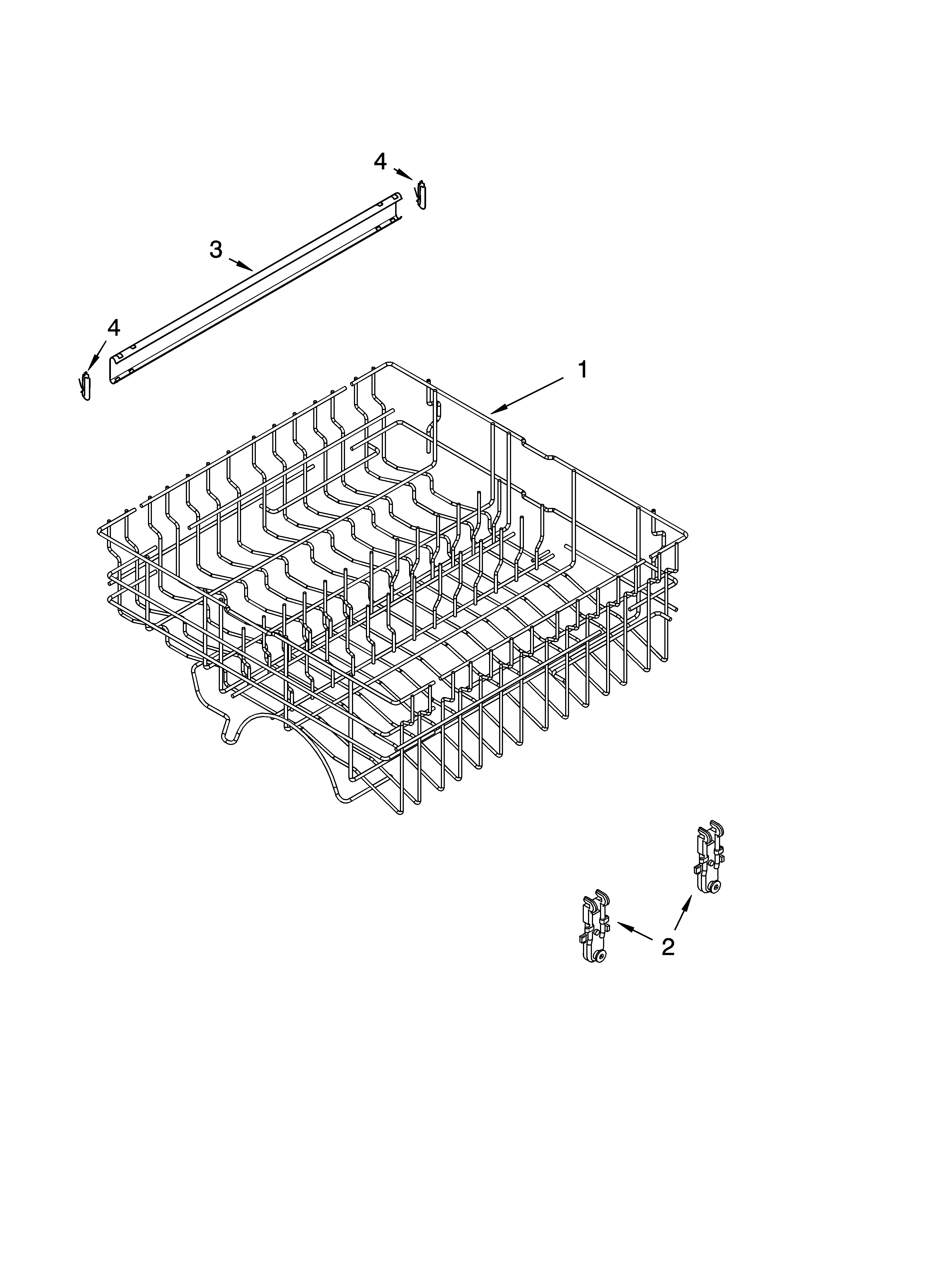 Whirlpool GU1100XTLB0 upper rack and track parts diagram