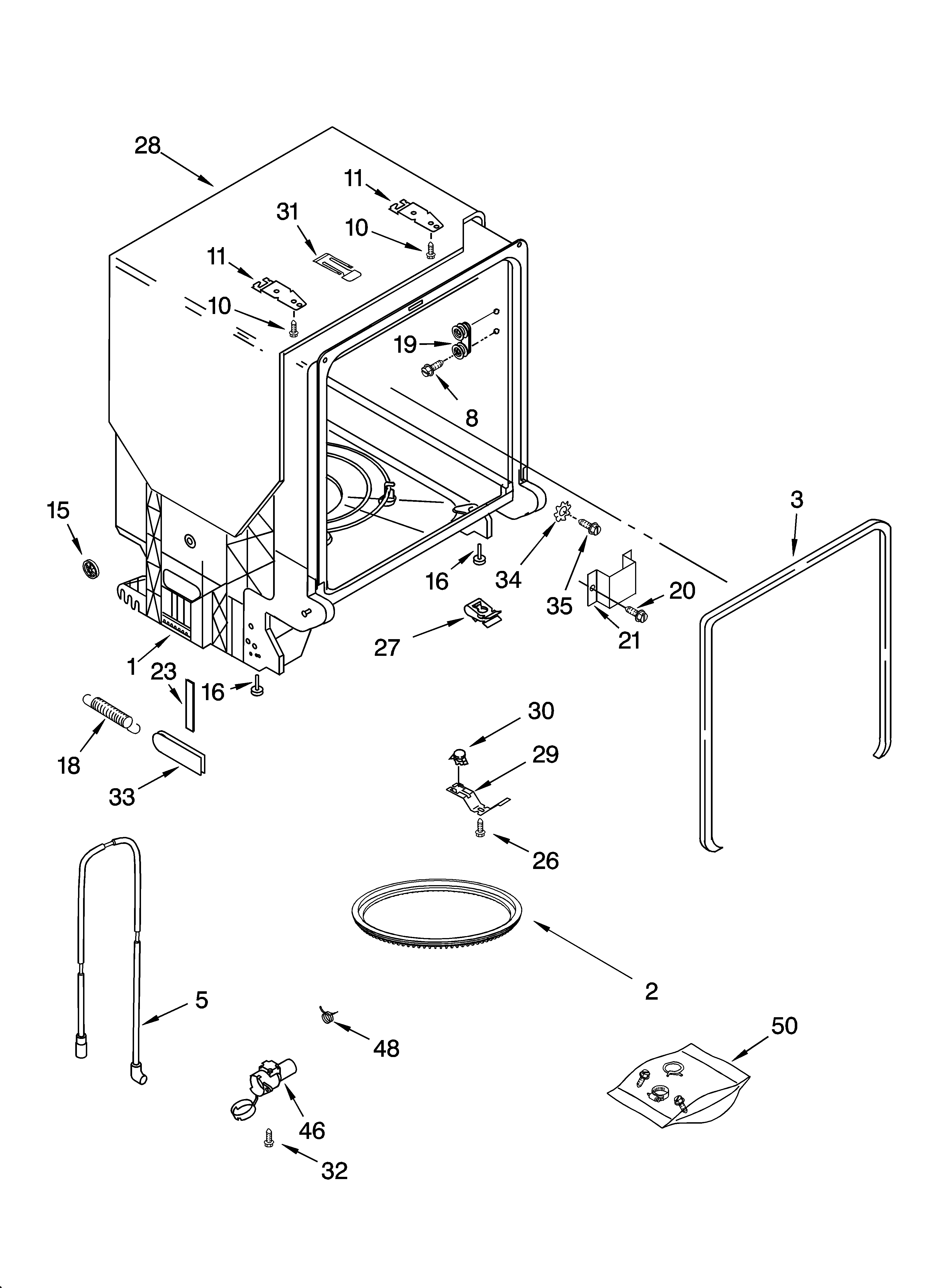 Whirlpool GU1108XTLB1 tub and frame parts diagram