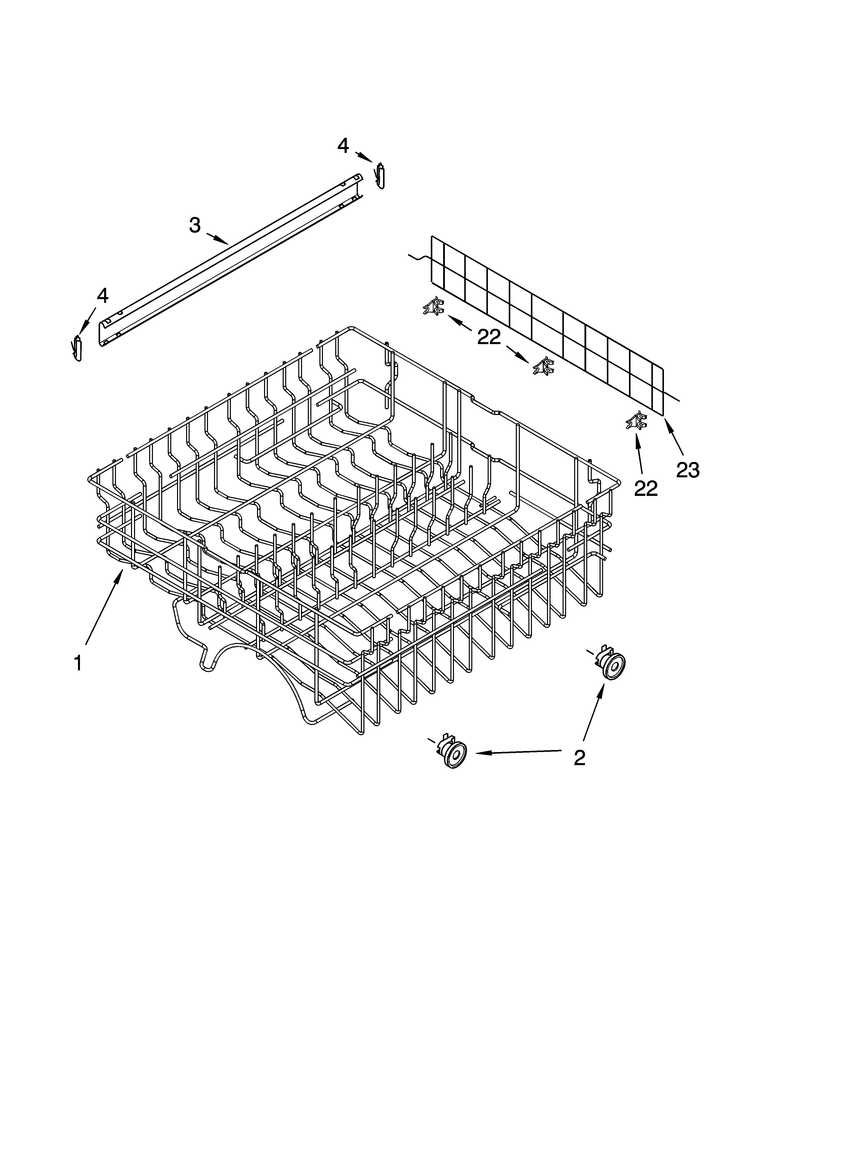 Whirlpool GU1108XTLB1 upper rack and track parts diagram