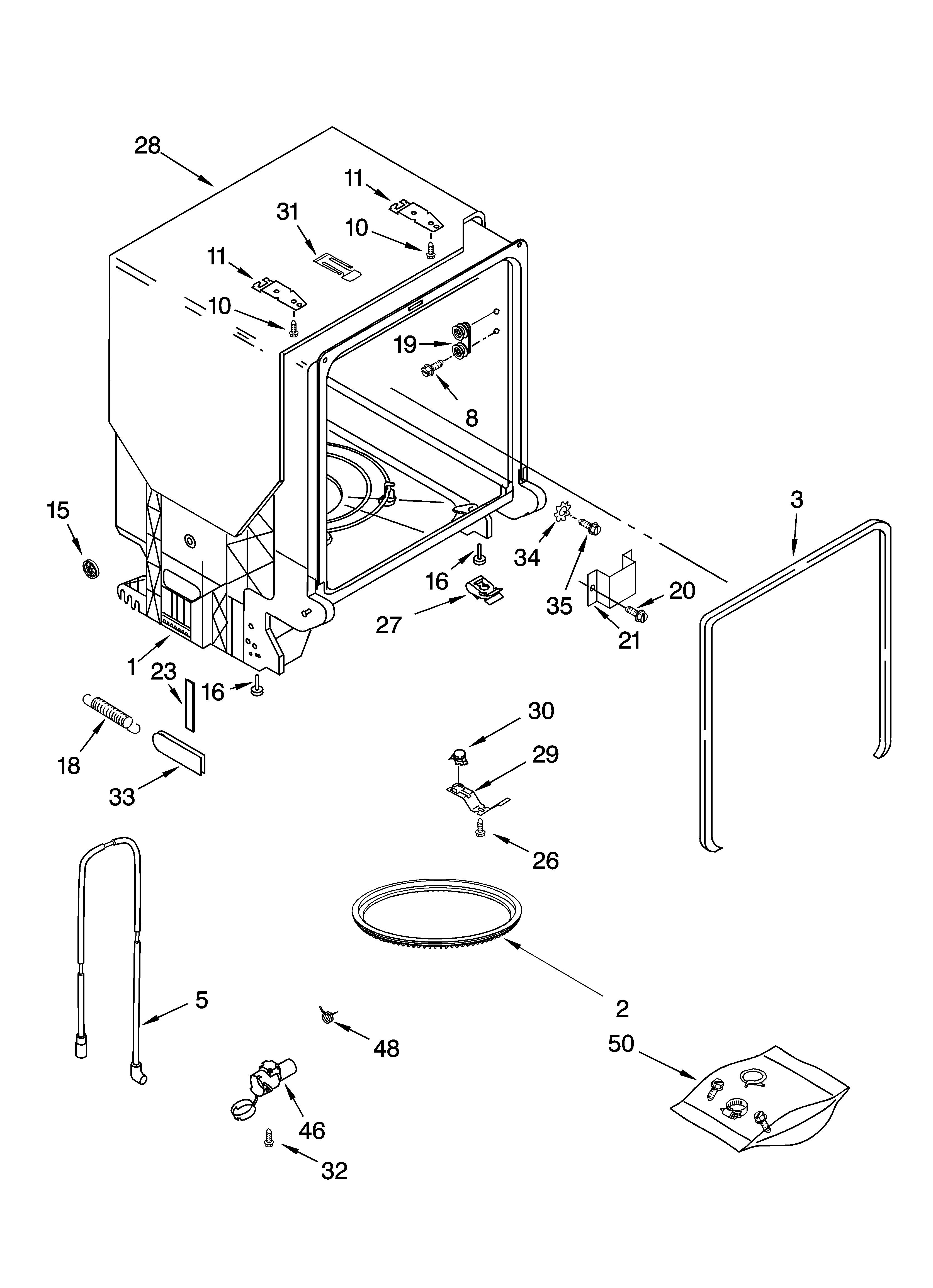 Whirlpool GU1200XTKS0 tub and frame parts diagram
