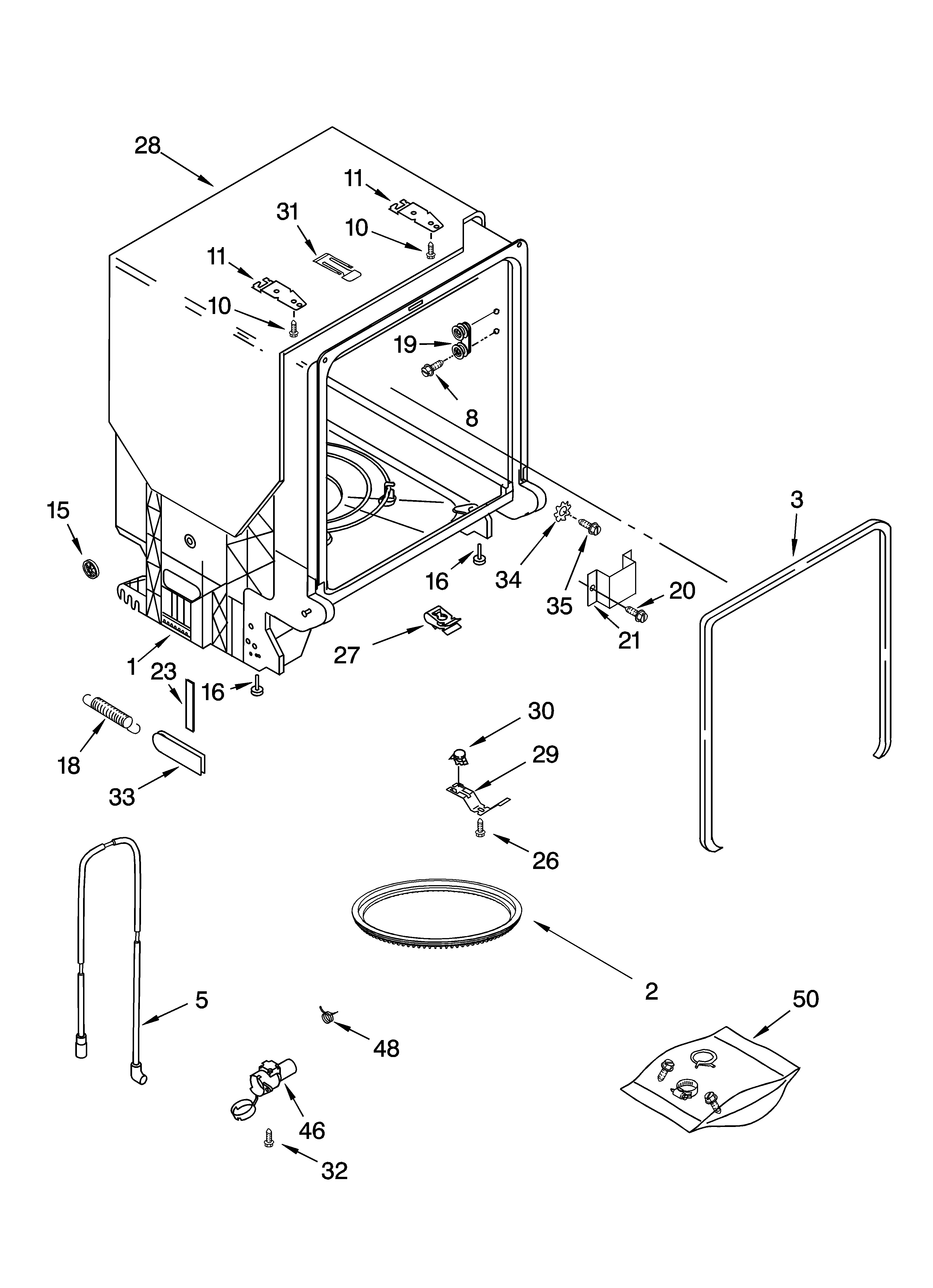 Whirlpool GU1200XTLS0 tub and frame parts diagram