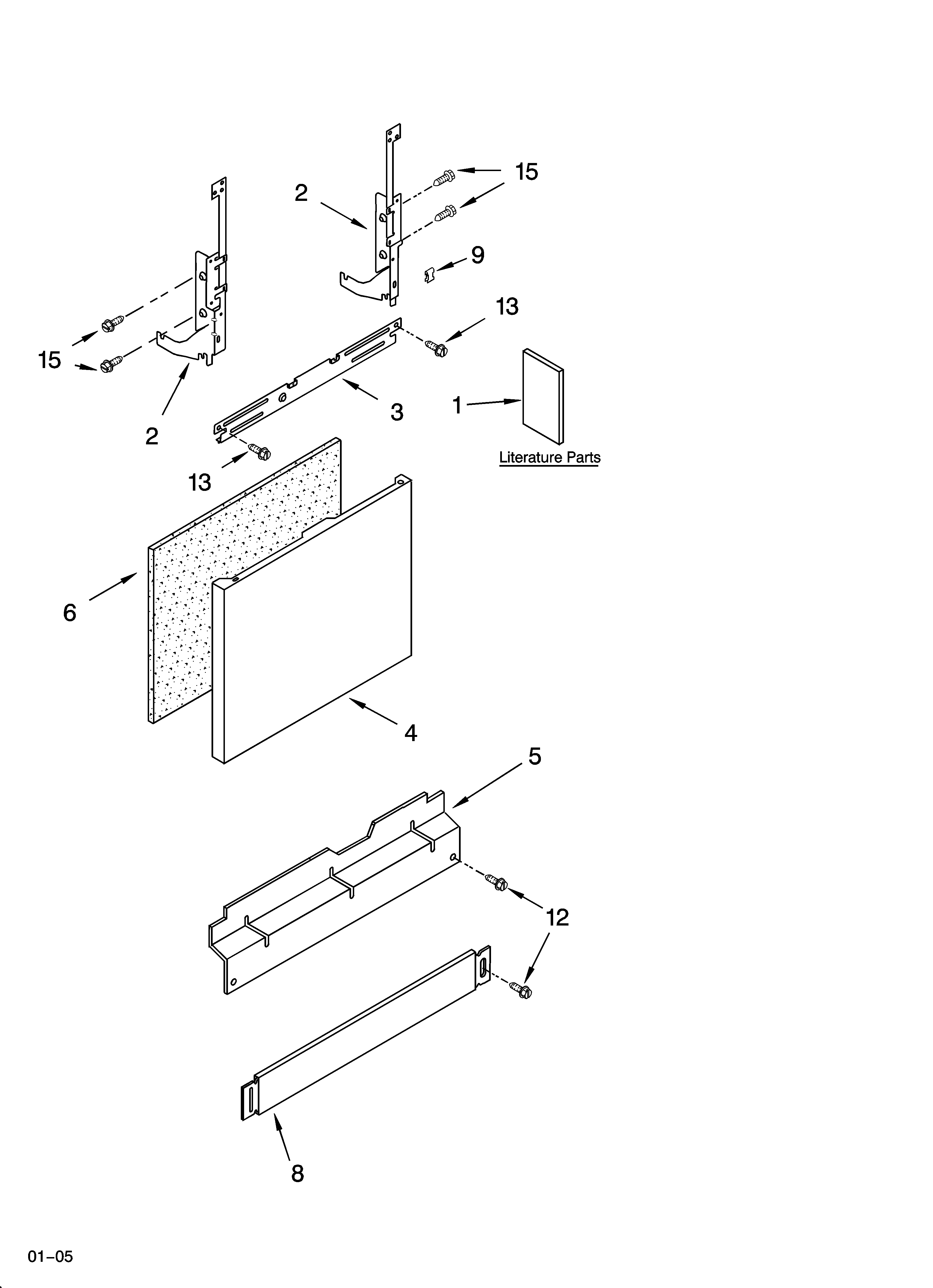 Whirlpool GU1200XTLS1 door and panel parts diagram