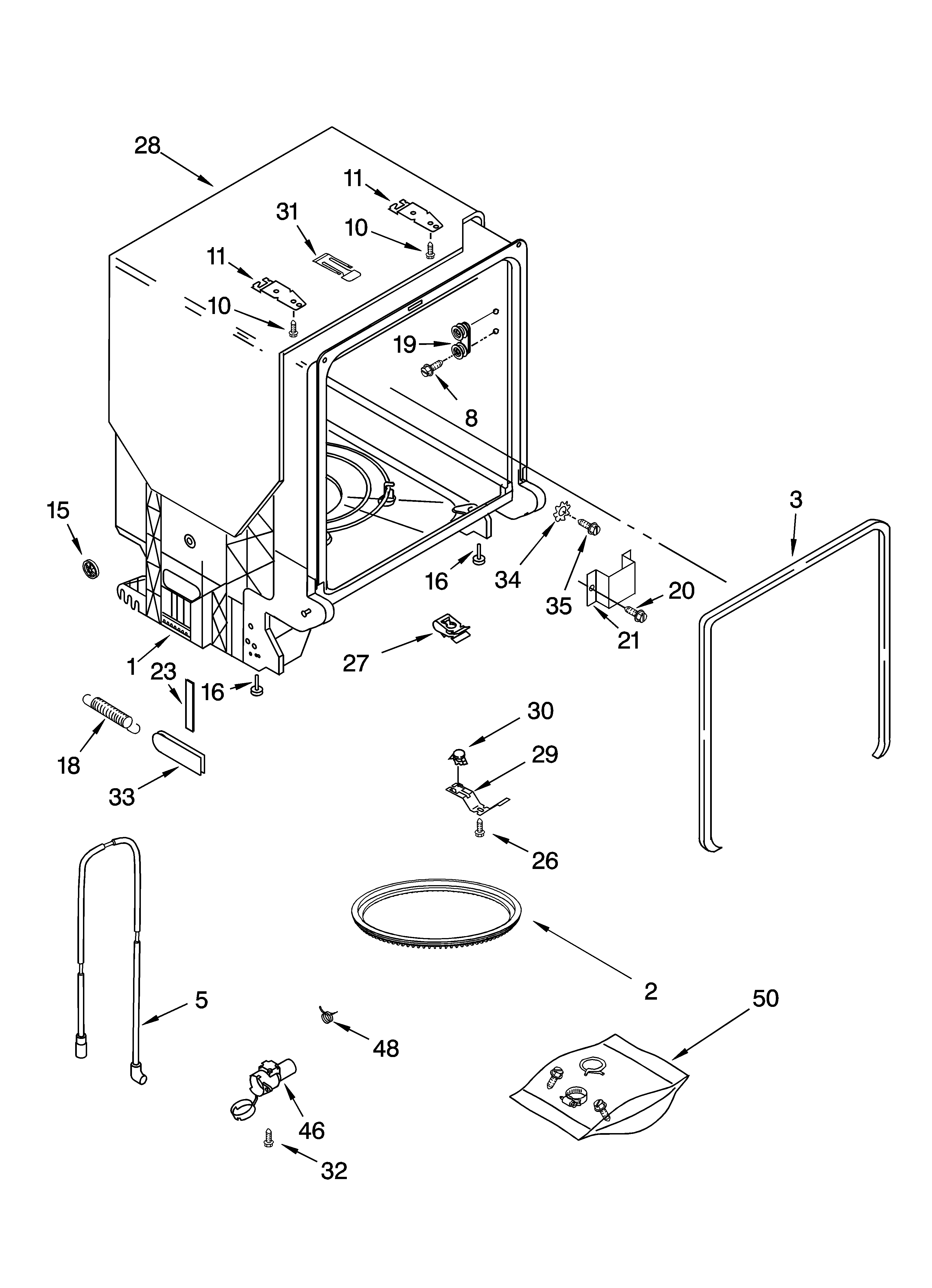 Whirlpool GU1200XTLS1 tub and frame parts diagram