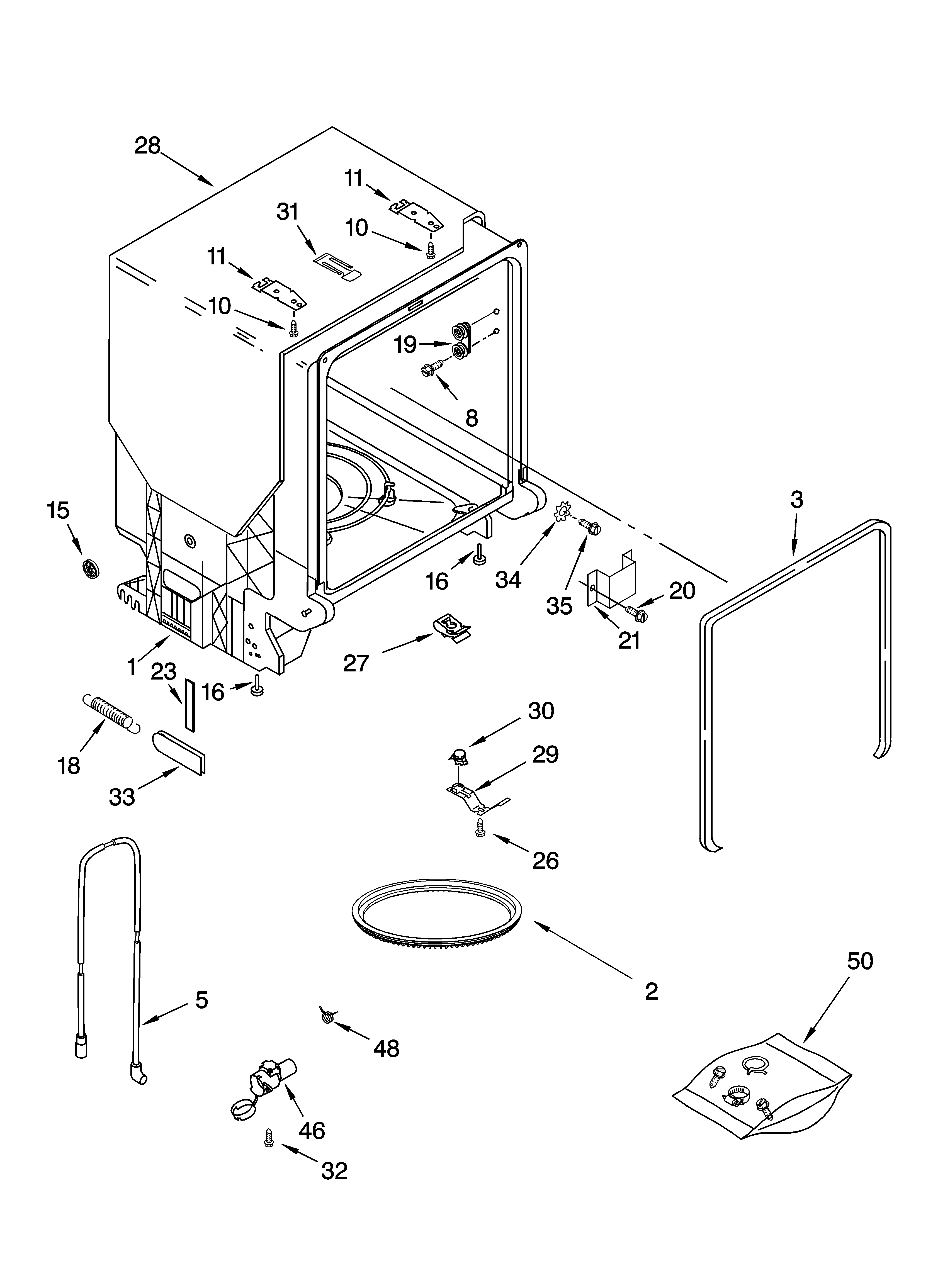 Whirlpool GU1200XTLT2 tub and frame parts diagram