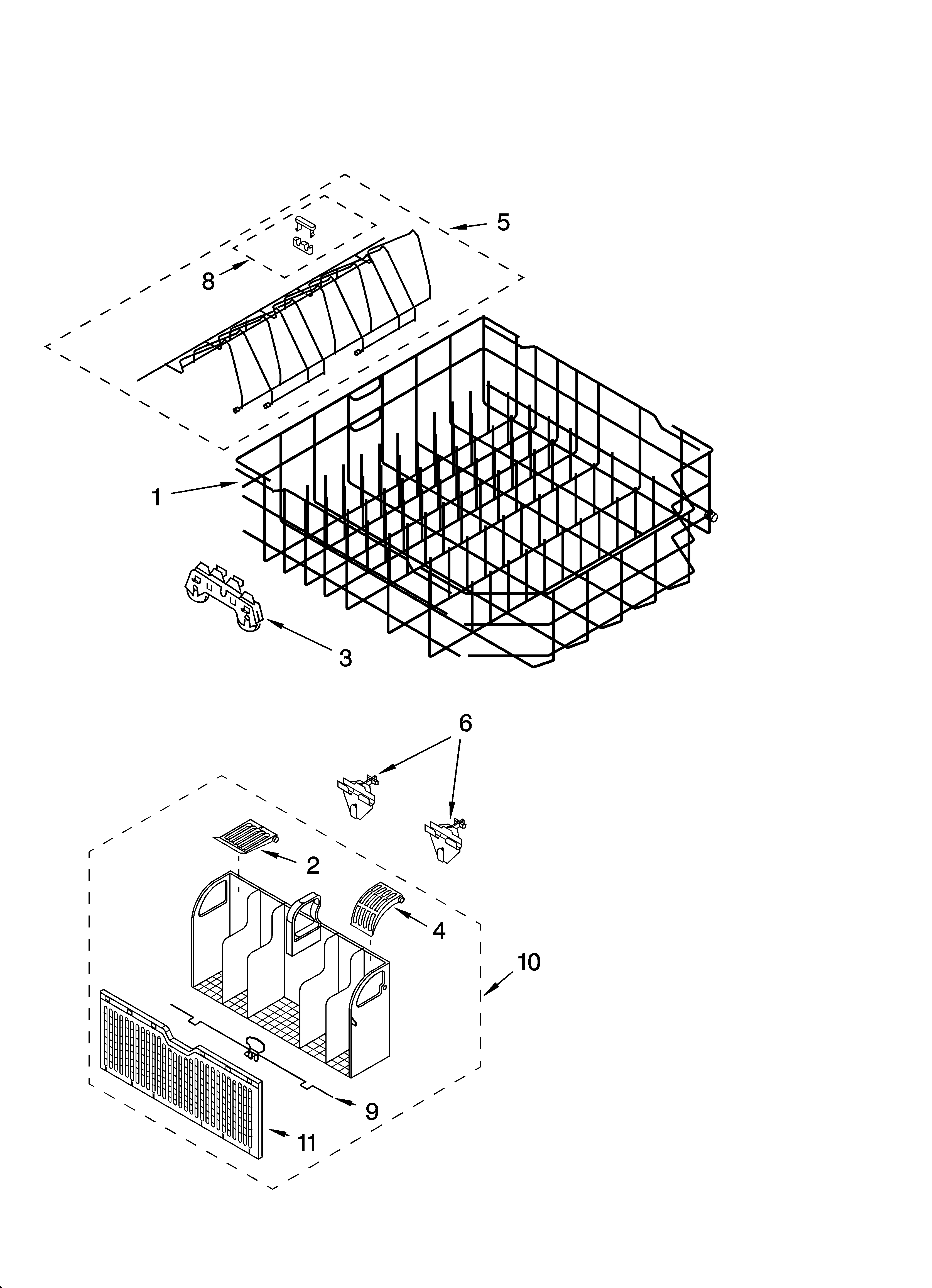 Whirlpool GU1200XTLT3 lower rack parts, optional parts (not included) diagram