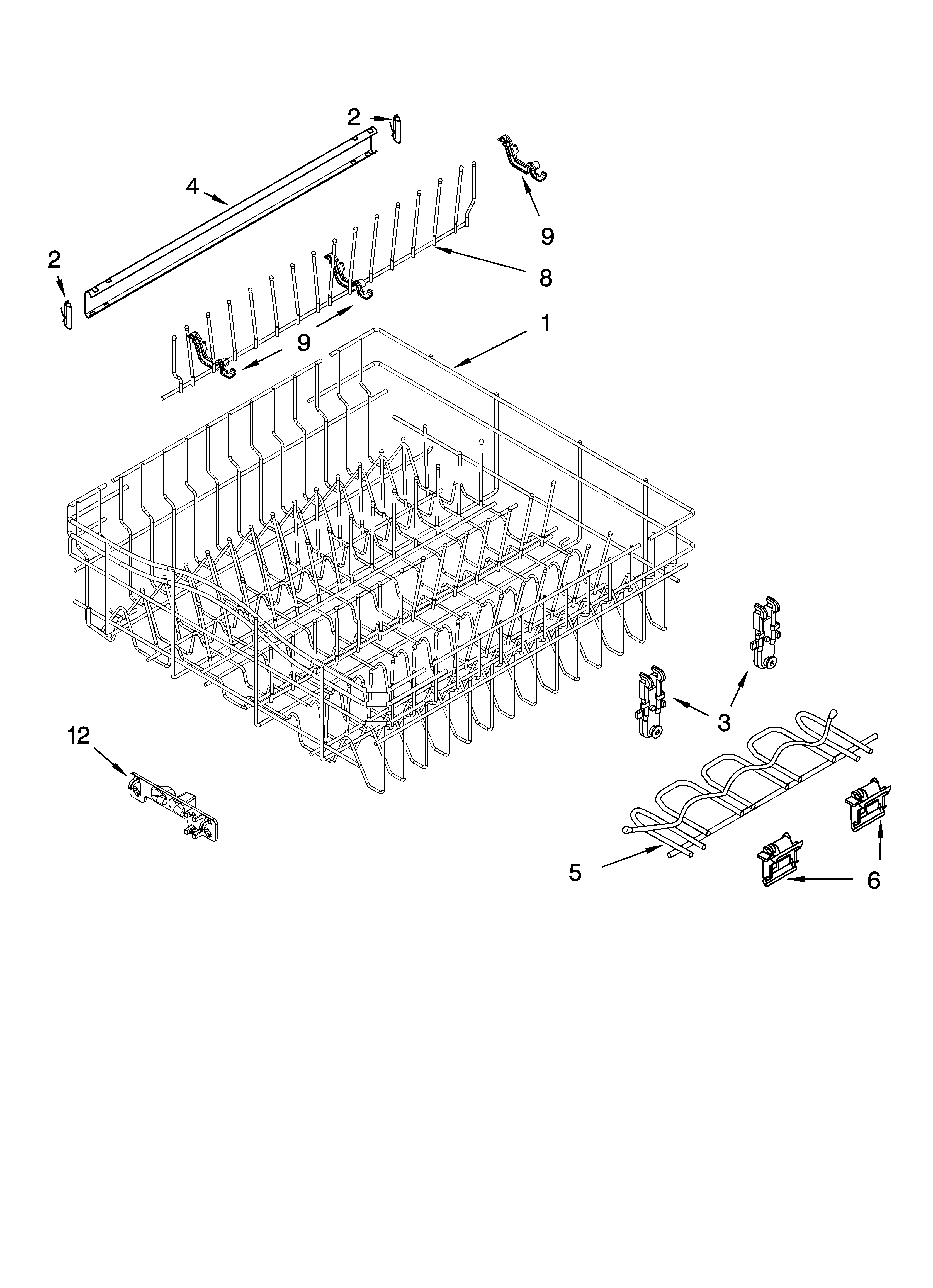 Whirlpool GU2300XTLS3 upper rack and track parts diagram