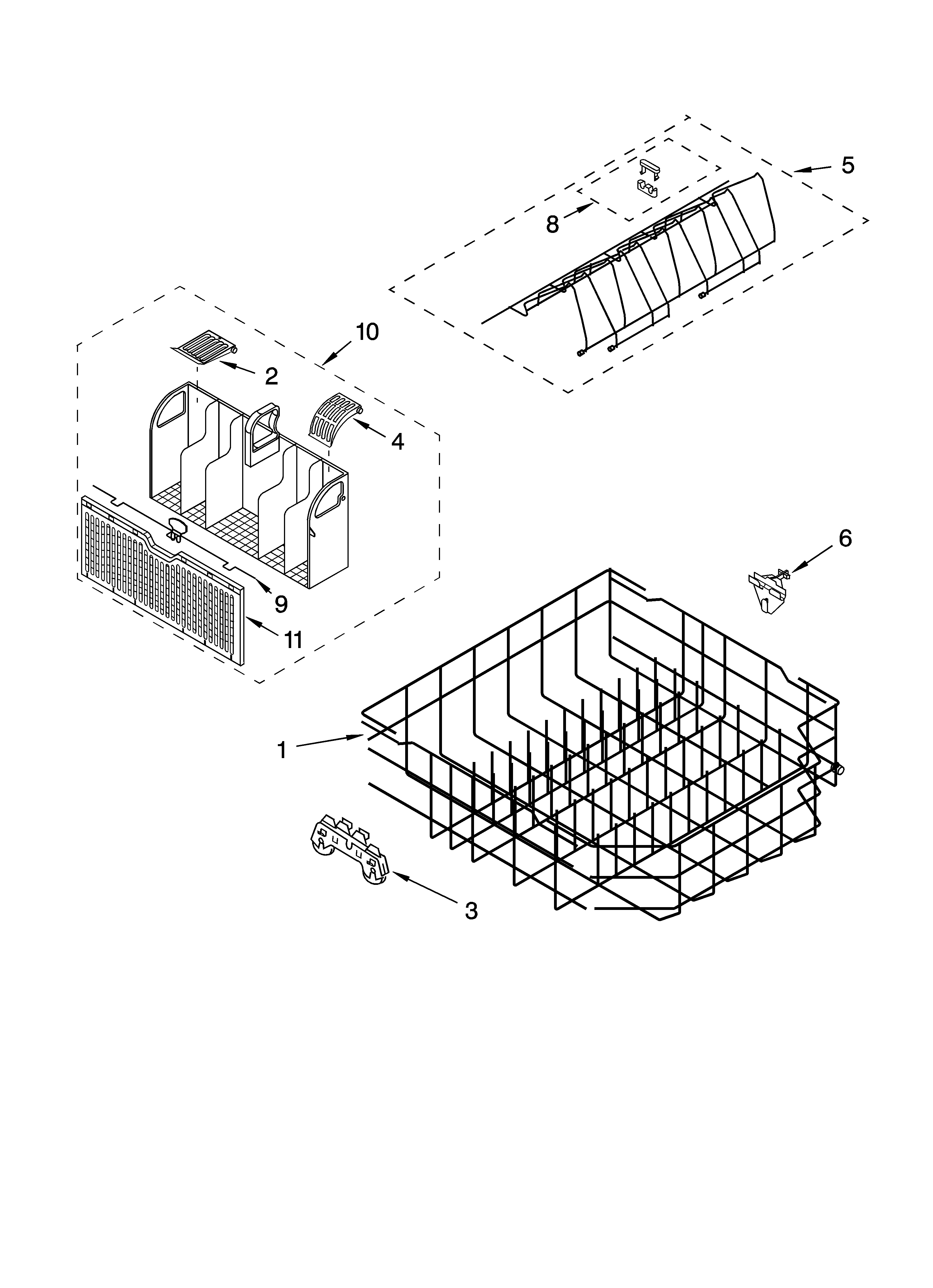 Whirlpool GU2300XTLS3 lower rack parts diagram