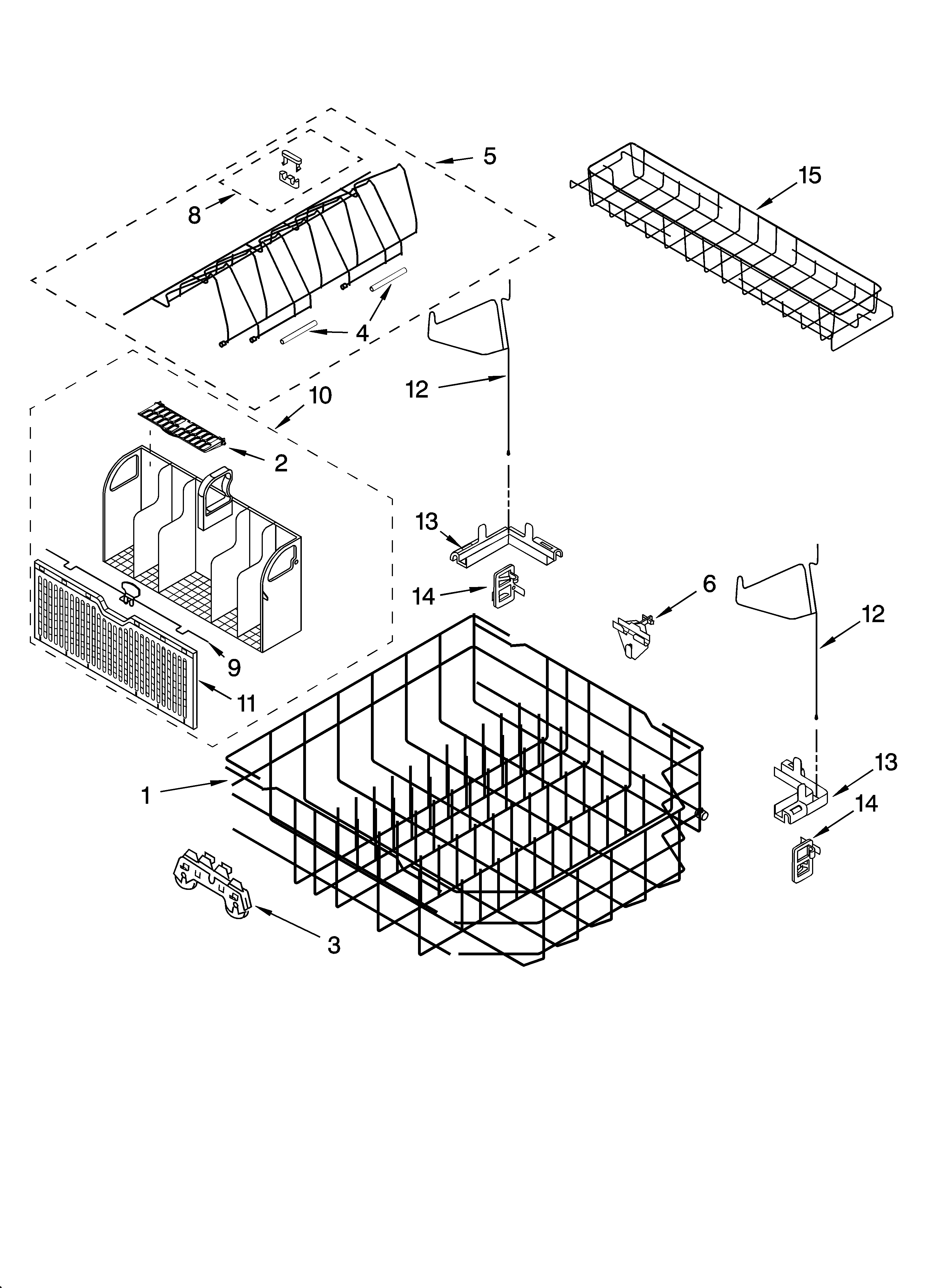 Whirlpool GU2548XTPQ1 lower rack parts, optional parts (not included) diagram