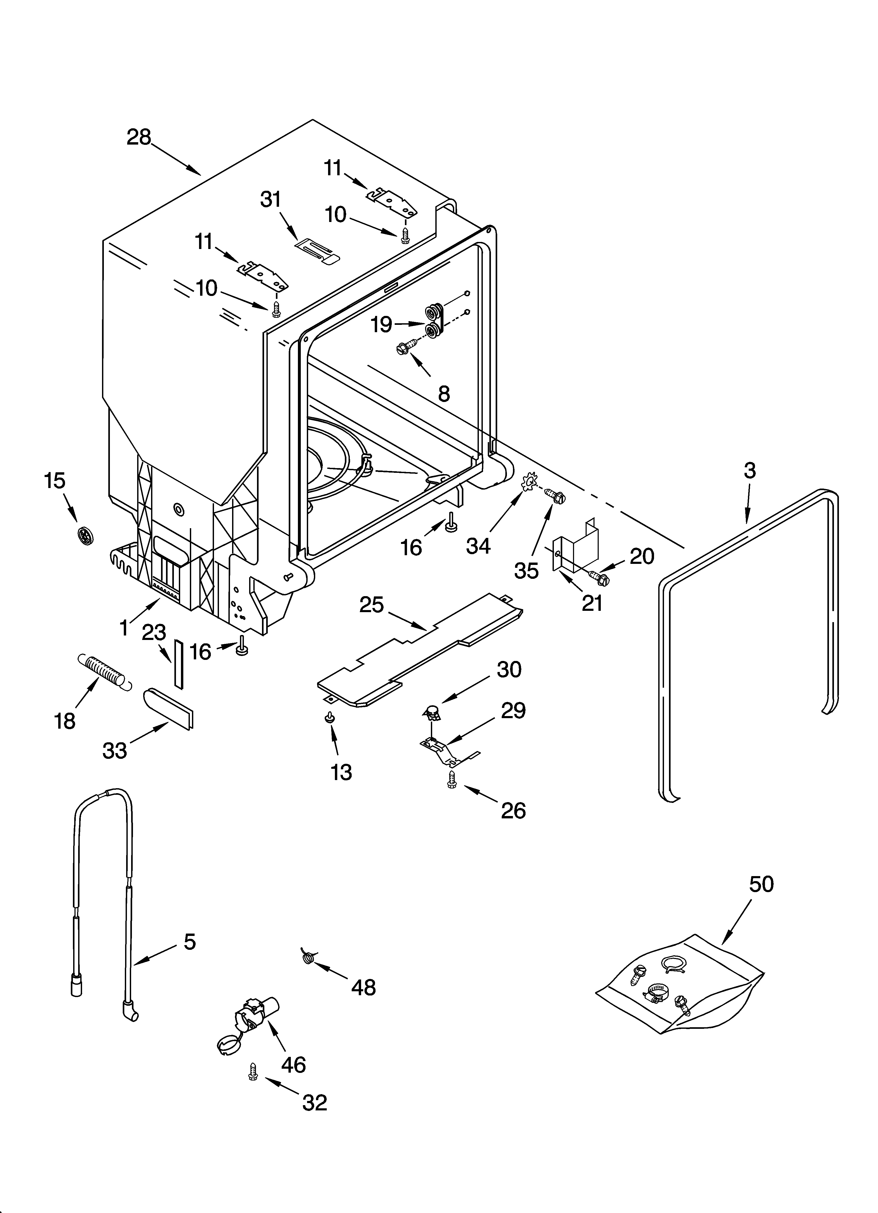 Whirlpool GU2600XTPB1 tub and frame parts diagram