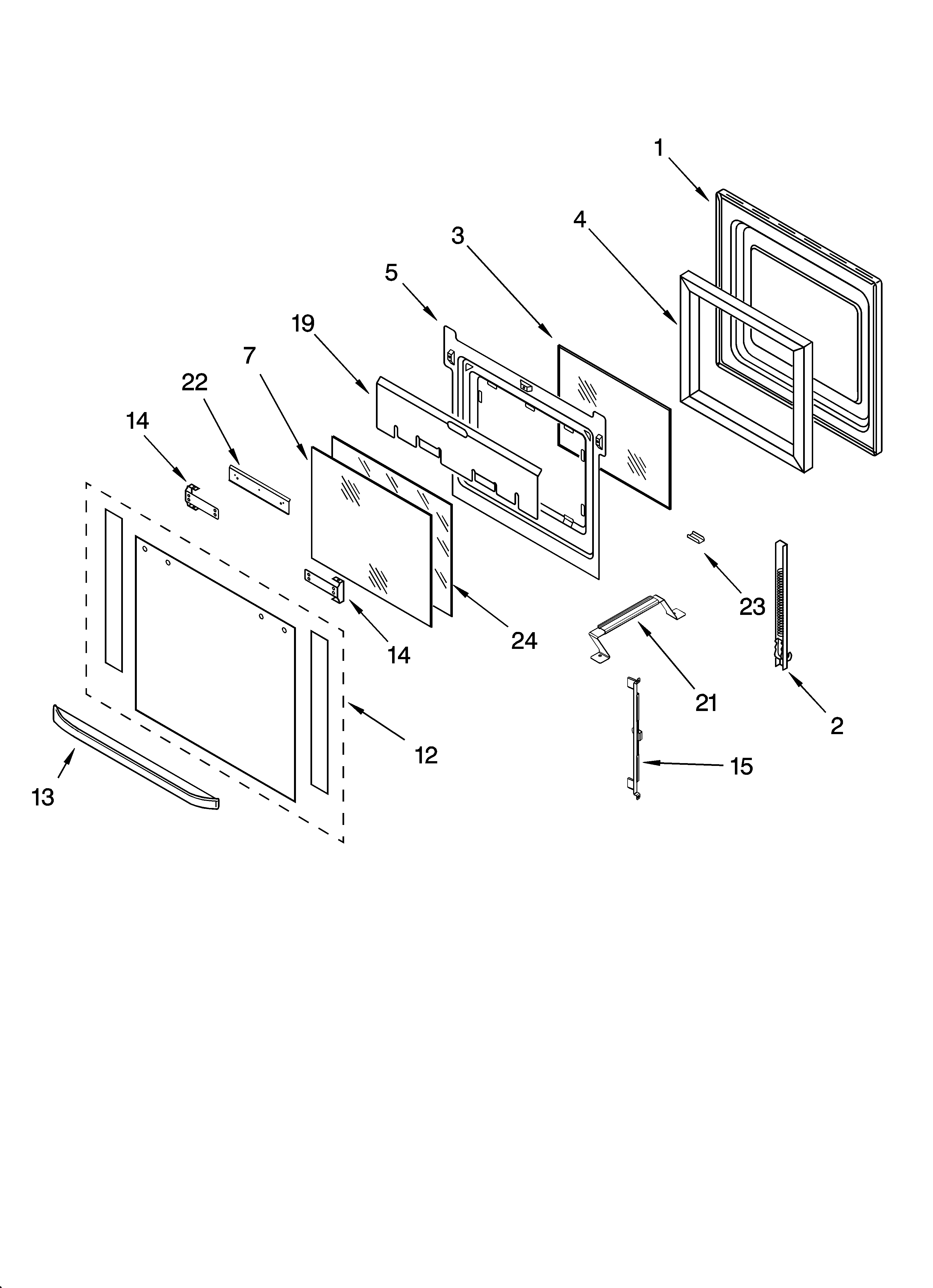 KitchenAid KEBC247KWH04 oven door parts diagram