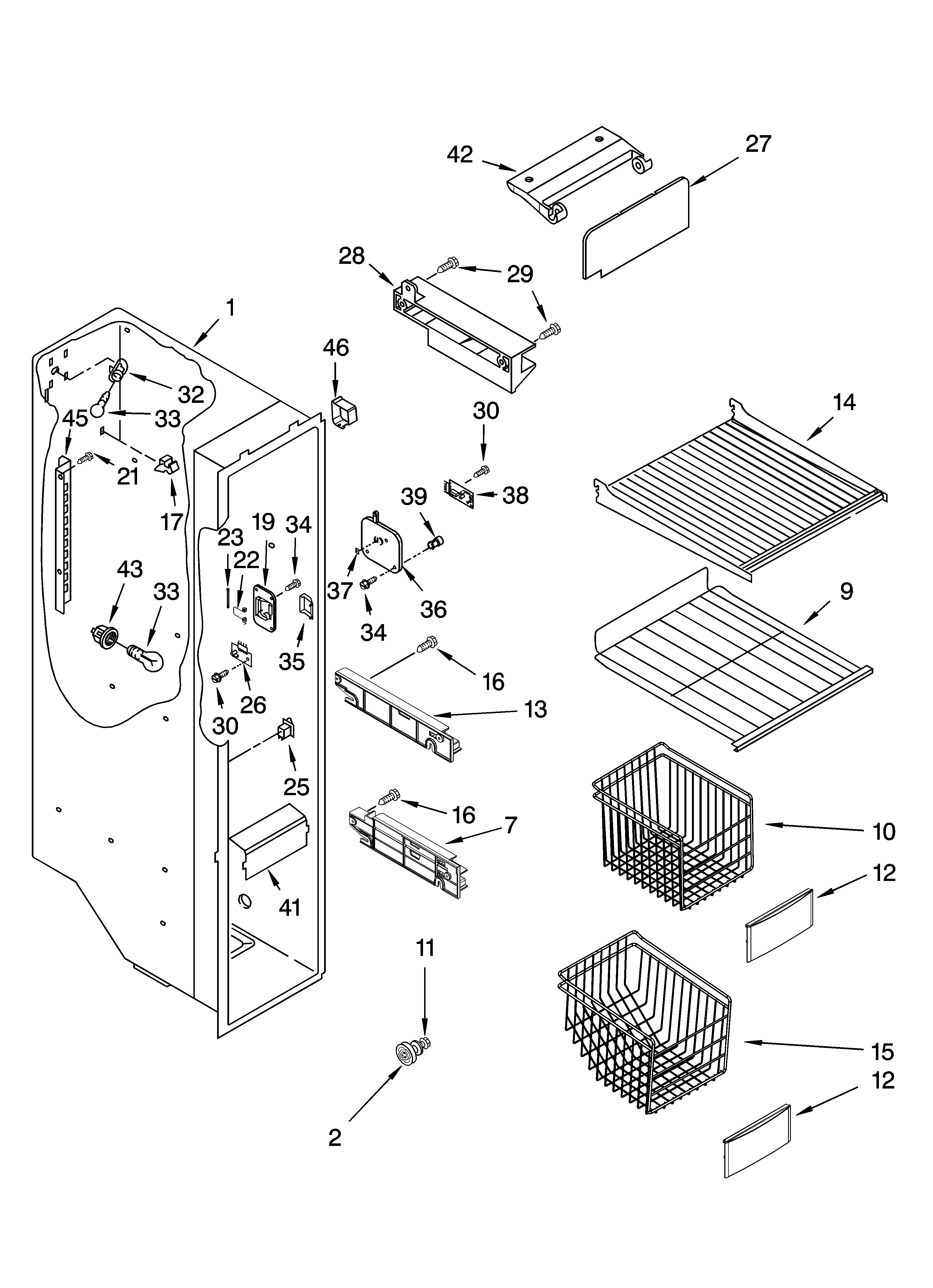 KitchenAid KSRI22FNBT00 freezer liner parts diagram